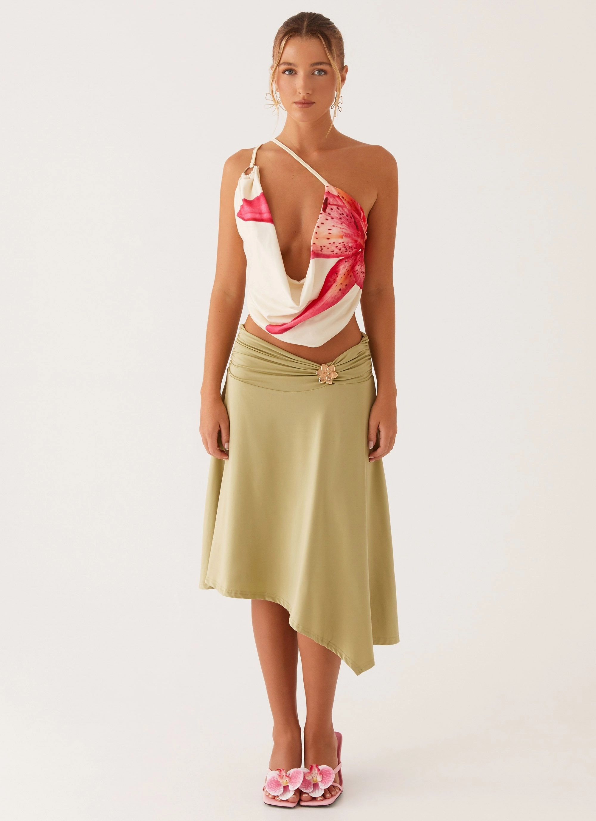 Dolly Midi Skirt - Green Smooth Cut