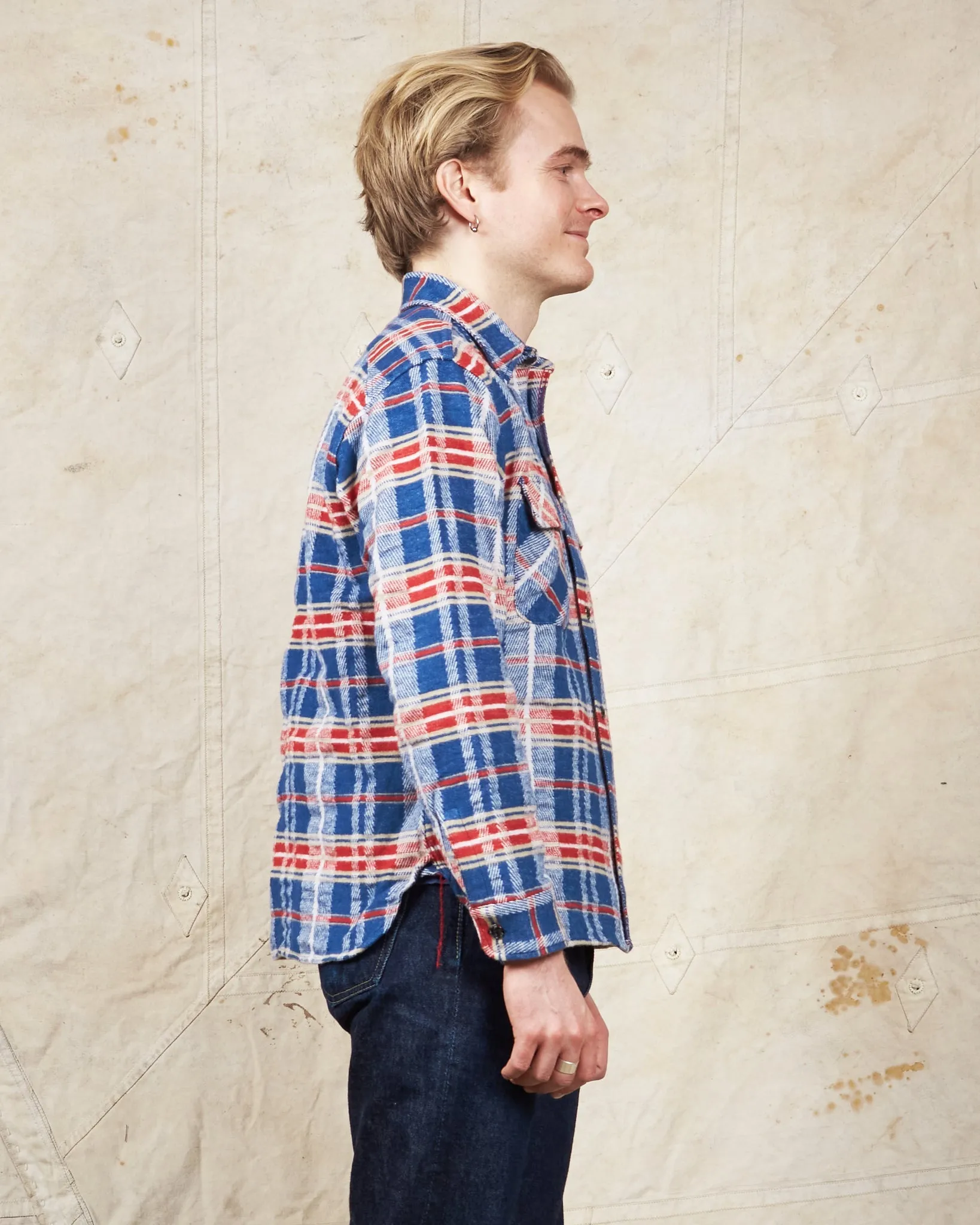 Sugar Cane & Co Fancy Twill Double Weave Flannel Shirt Navy