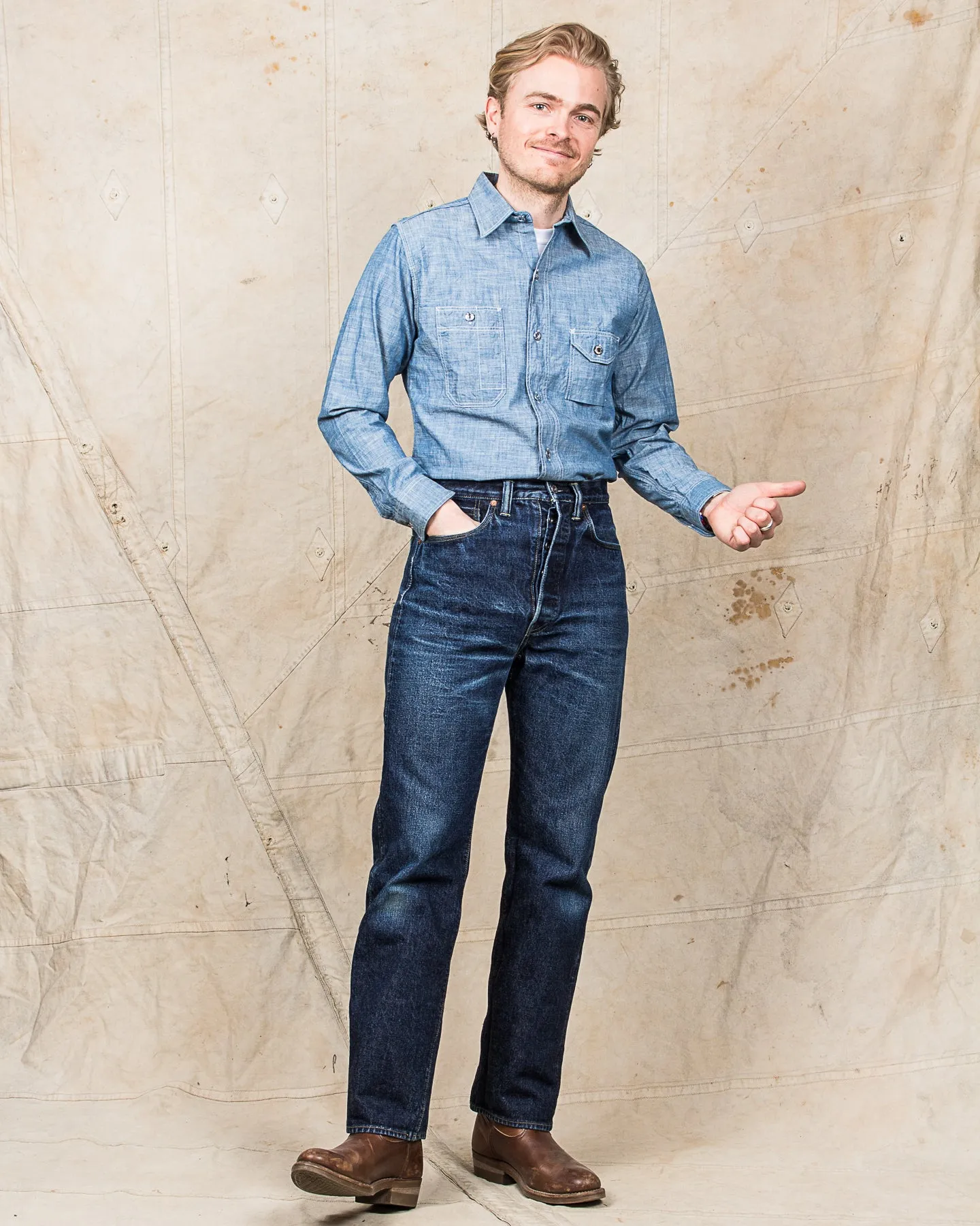 Sugar Cane & Co. Fiction Romance 4,3oz Slub Chambray Work Shirt