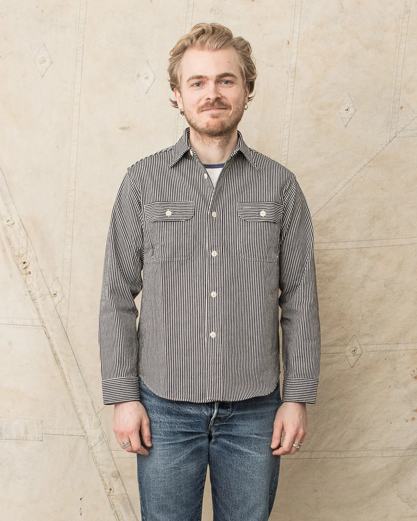 Sugar Cane & Co. Hickory Stripe Work Shirt Black SC27853