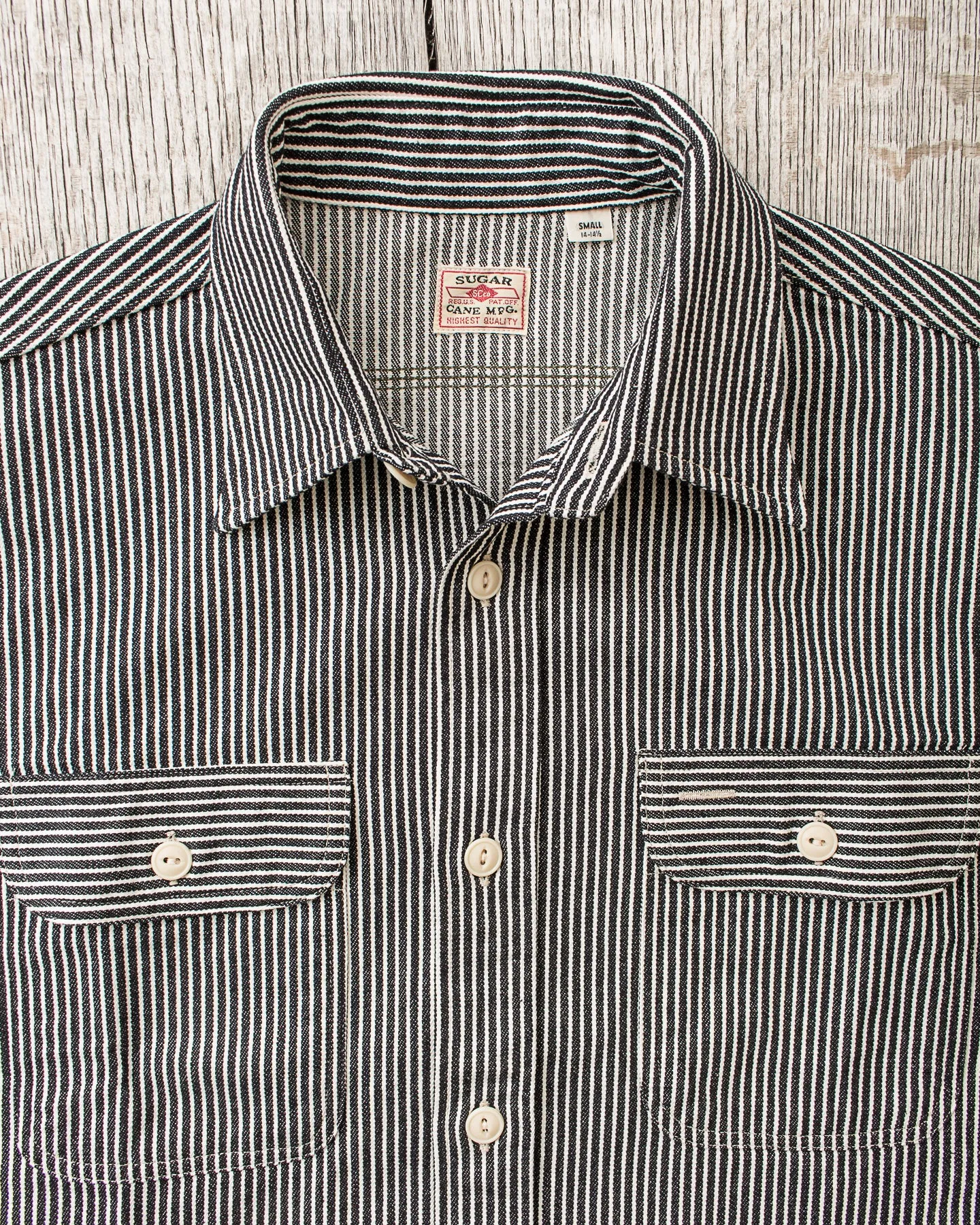 Sugar Cane & Co. Hickory Stripe Work Shirt Black SC27853