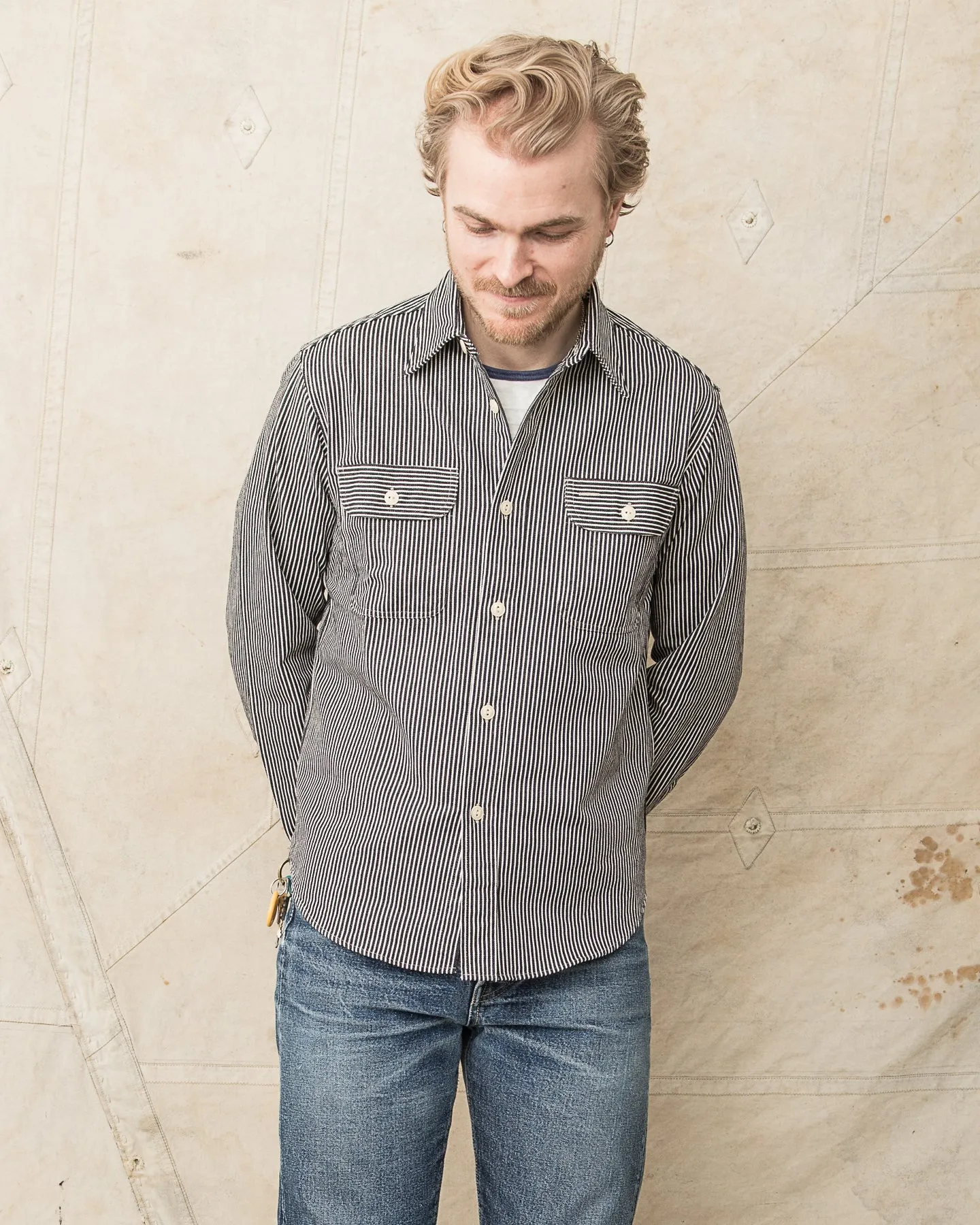 Sugar Cane & Co. Hickory Stripe Work Shirt Black SC27853