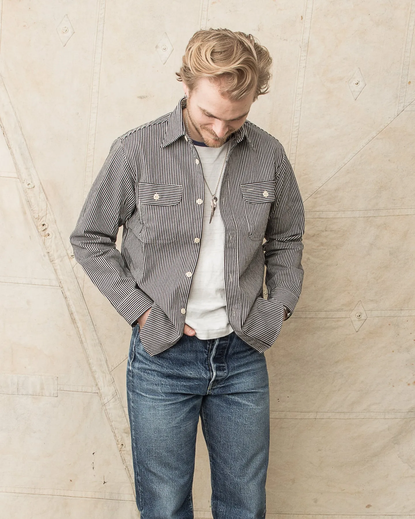 Sugar Cane & Co. Hickory Stripe Work Shirt Black SC27853