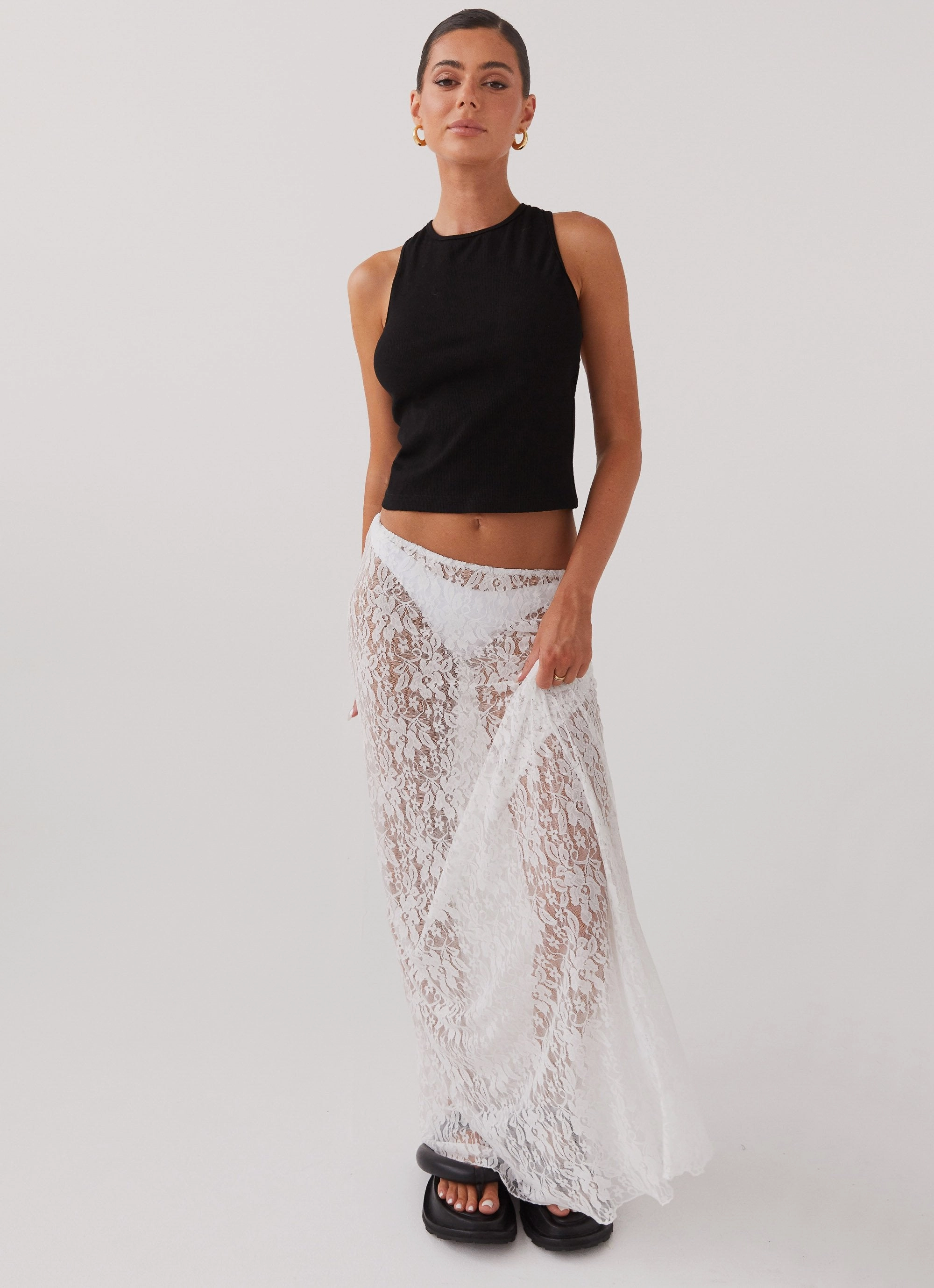 Budget Friendly A line Sugar Sweet Lace Maxi Skirt - White