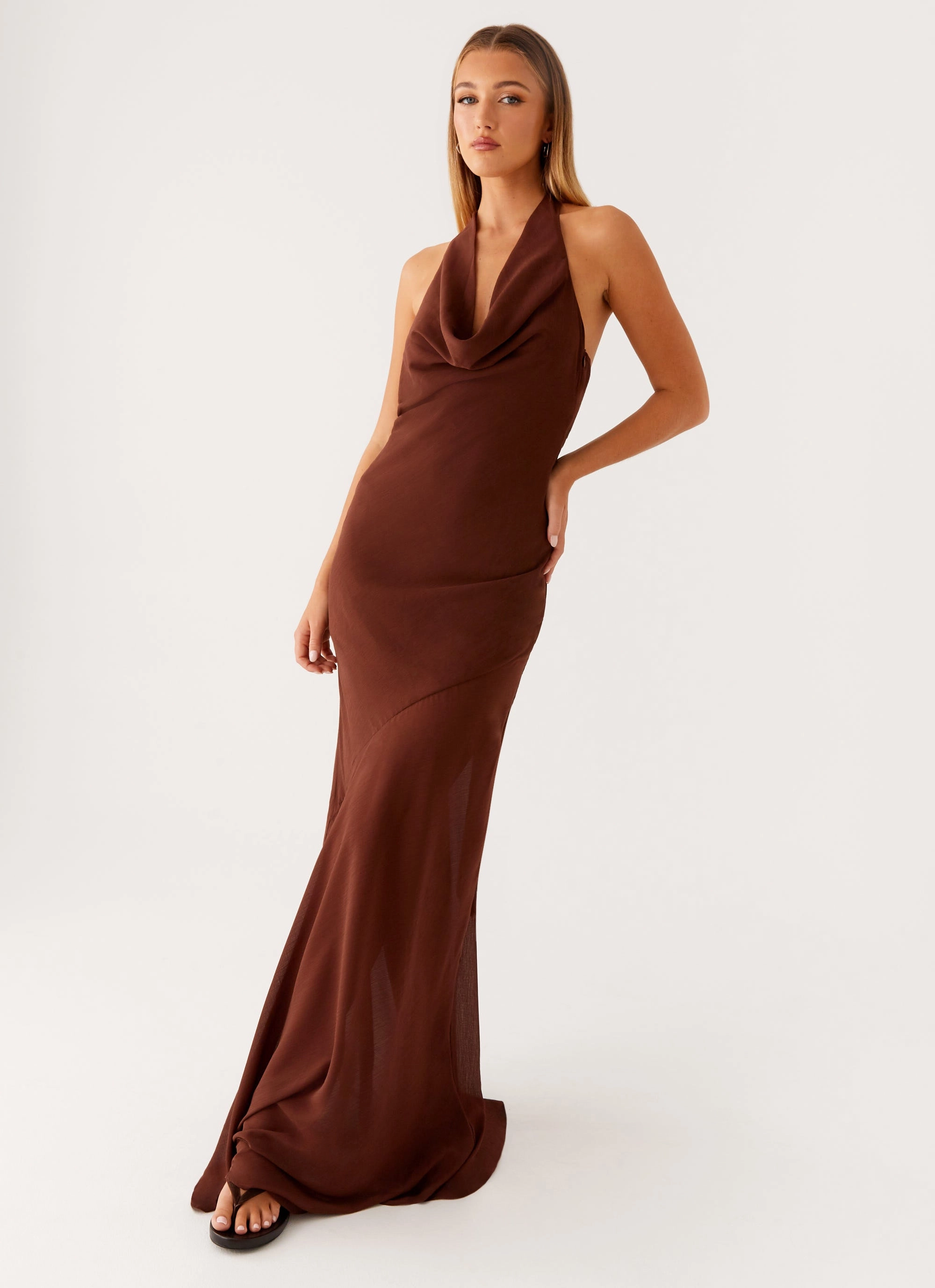 Sullivan Maxi Dress - Chocolate Draped Layer Pastel-Tone