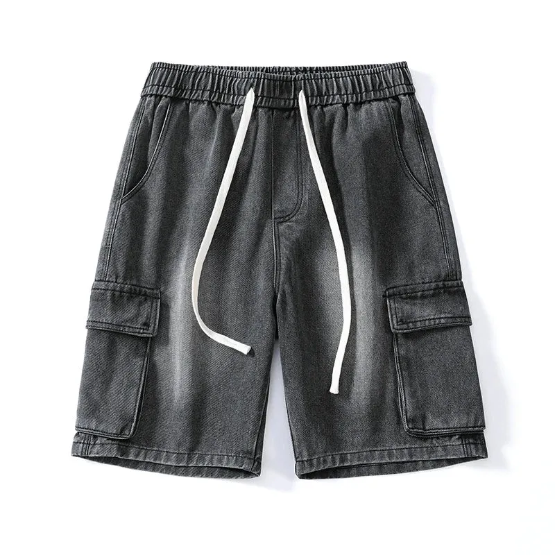 Summer Denim elastic waist Shorts thin straight Knee-length High Quality Shorts