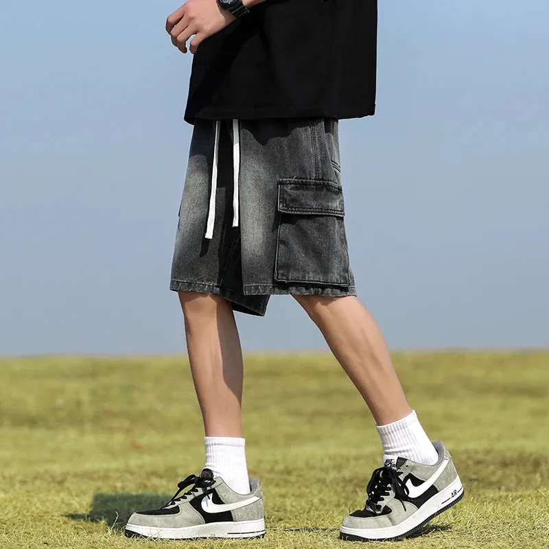 Summer Denim elastic waist Shorts thin straight Knee-length High Quality Shorts
