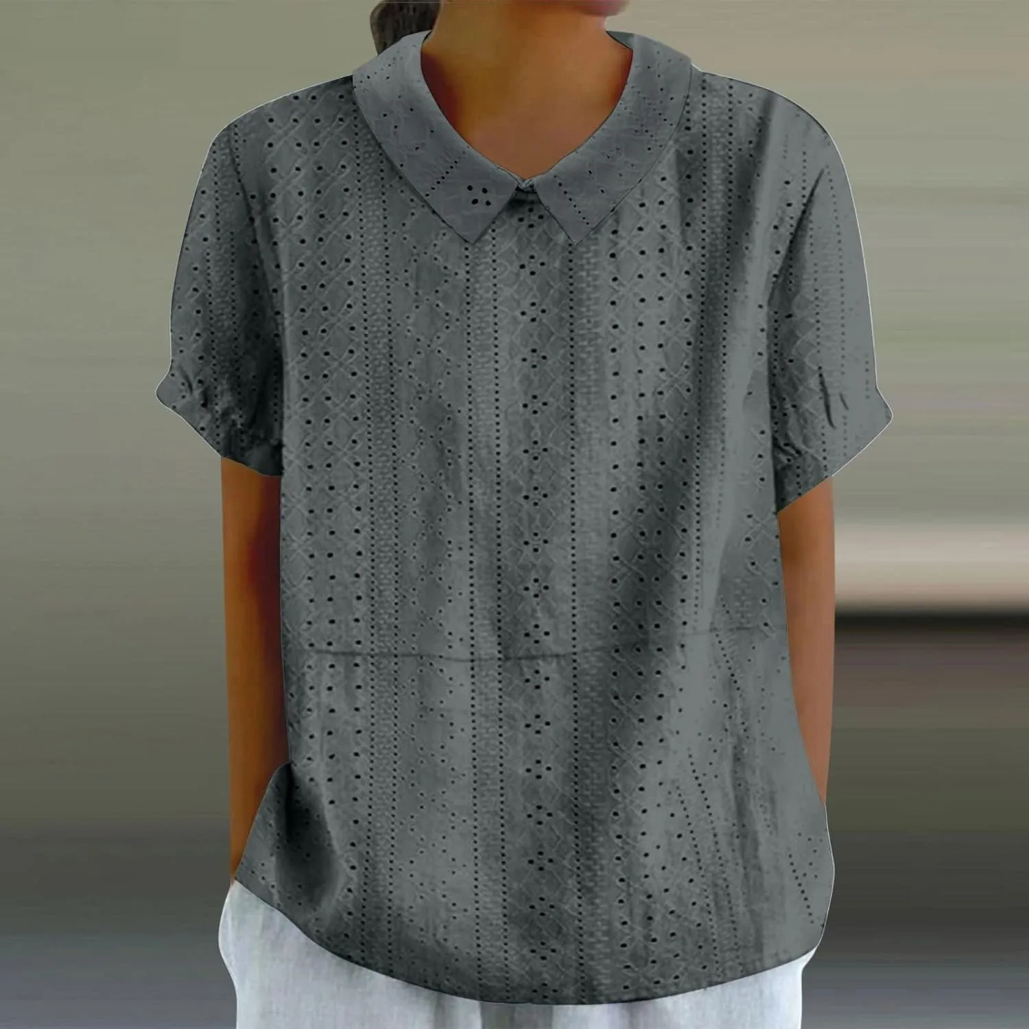 Summer Linen Shirts for Women Sleeve Shirts Summer Loose Crew Neck Casual Boho Top Vintage Linen Button Down Shirt