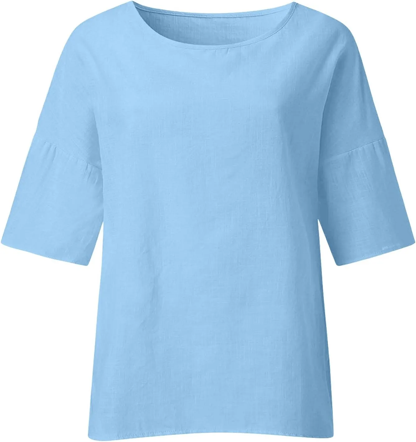 Summer Linen Tops Women Plus Size Casual Shirts 3/4 Sleeve Loose Tee Shirts Crew Neck Beach T-Shirts Oversized Blouse
