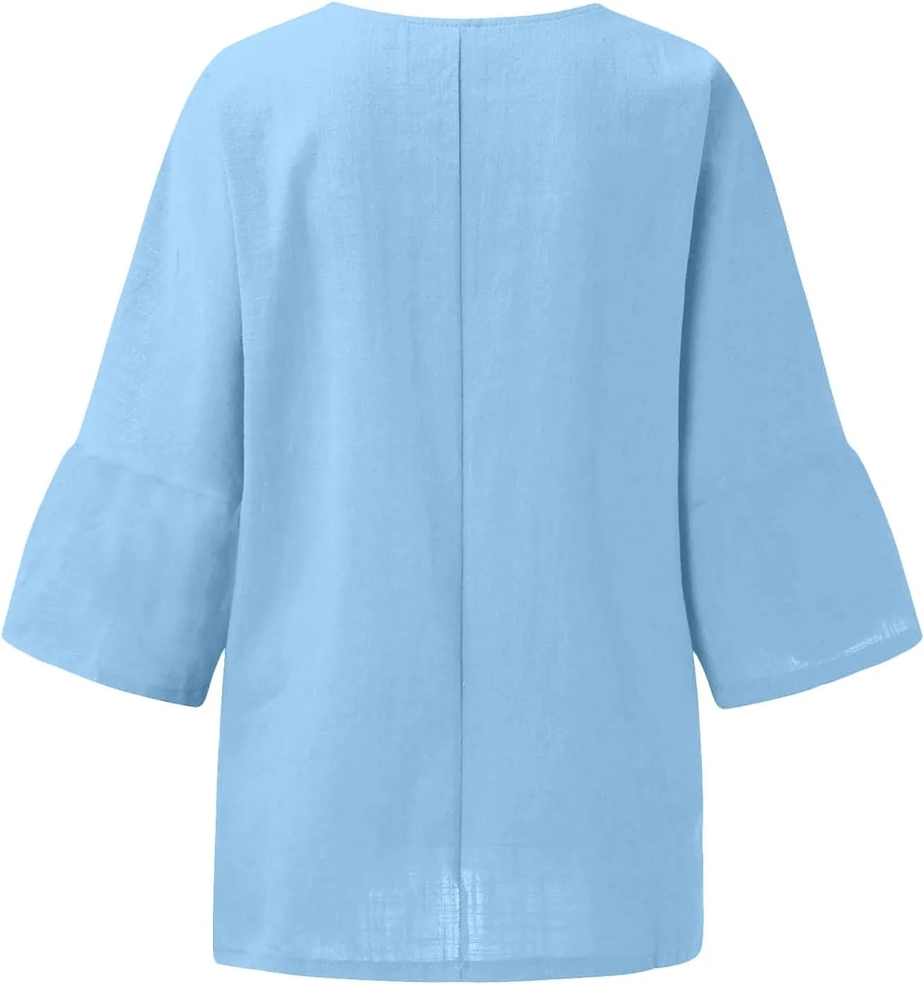 Summer Linen Tops Women Plus Size Casual Shirts 3/4 Sleeve Loose Tee Shirts Crew Neck Beach T-Shirts Oversized Blouse
