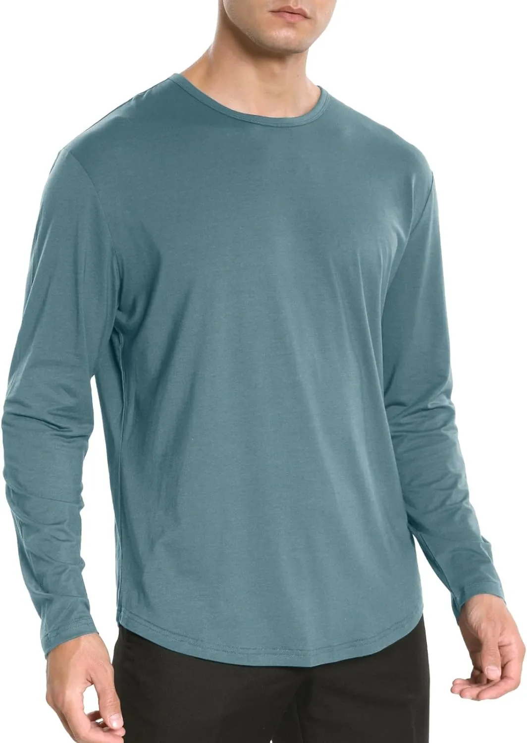 Summer Shirts for Men Long Sleeve Solid Color Crew Neck Comfortable Leisure Style Sport Pants Cute Trendy T-Shirts