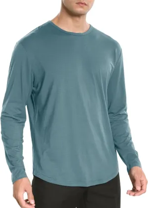 Summer Shirts for Men Long Sleeve Solid Color Crew Neck Comfortable Leisure Style Sport Pants Cute Trendy T-Shirts
