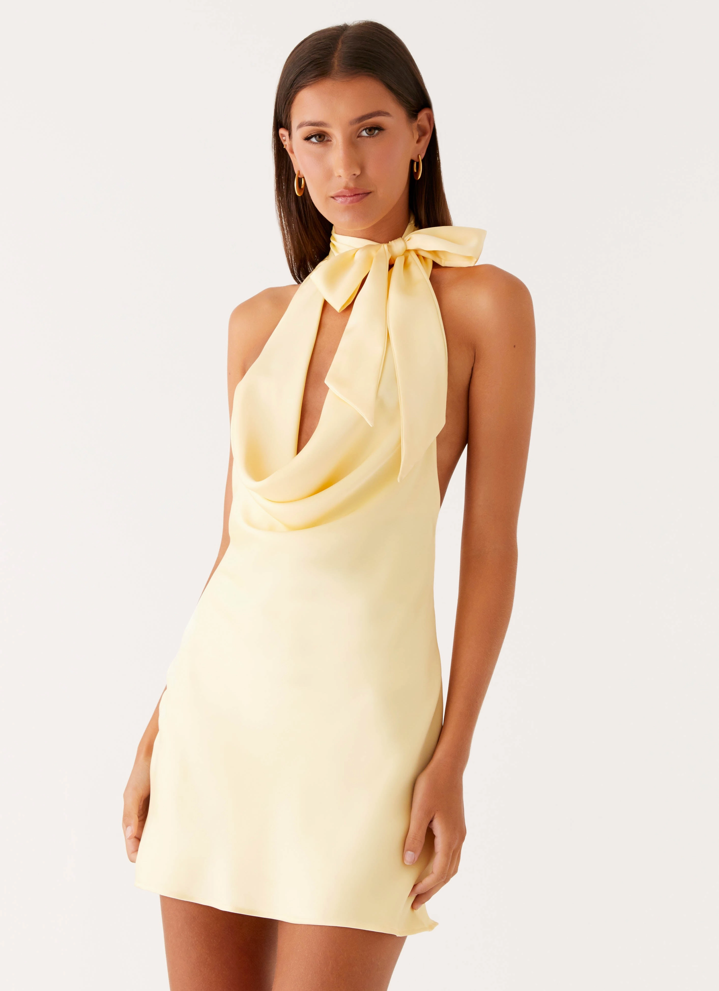 Cory Cowl Scarf Mini Dress - Sunny Yellow Casual Motion Smart Design