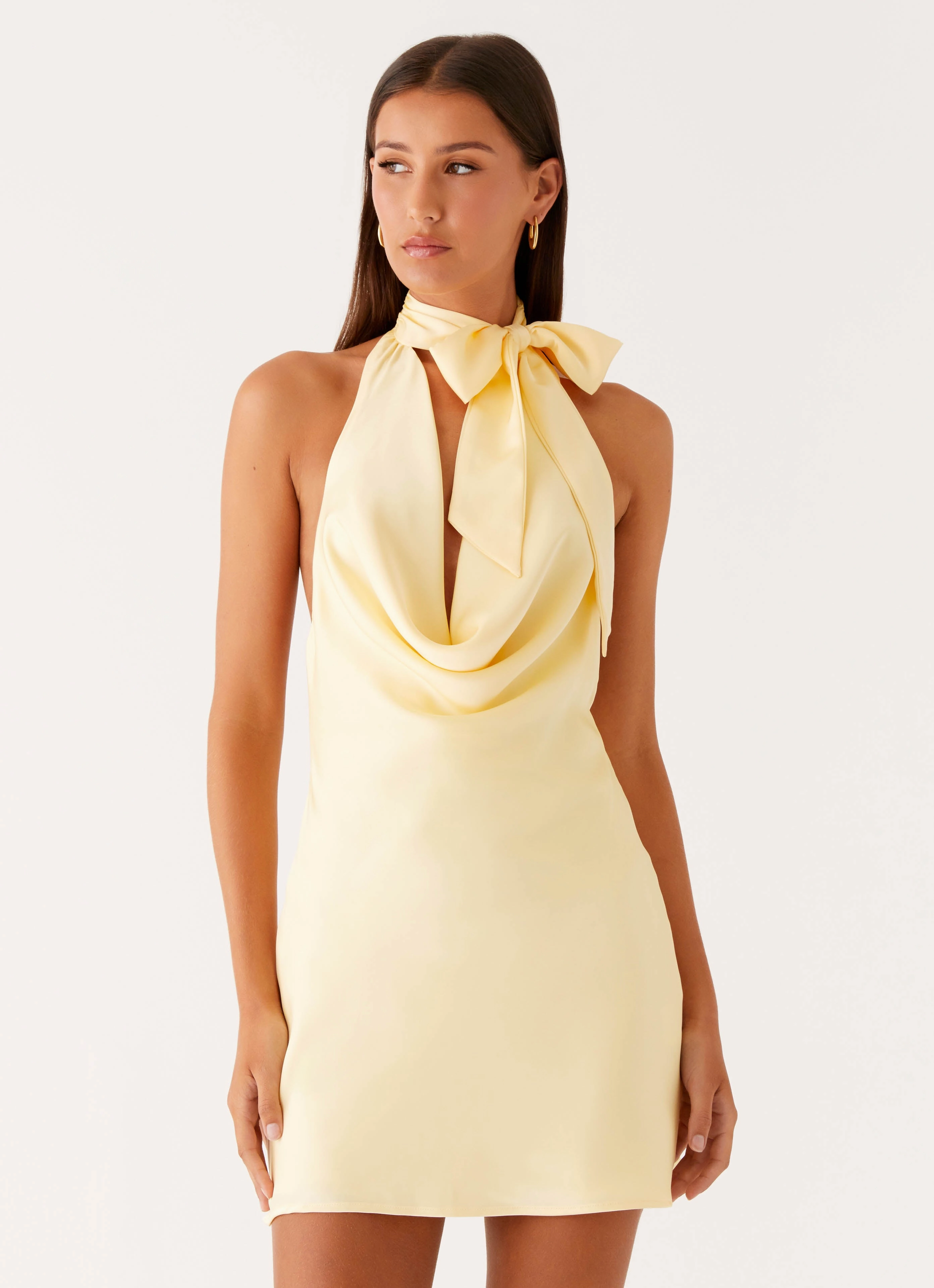 Cory Cowl Scarf Mini Dress - Sunny Yellow Comfortable shift dress