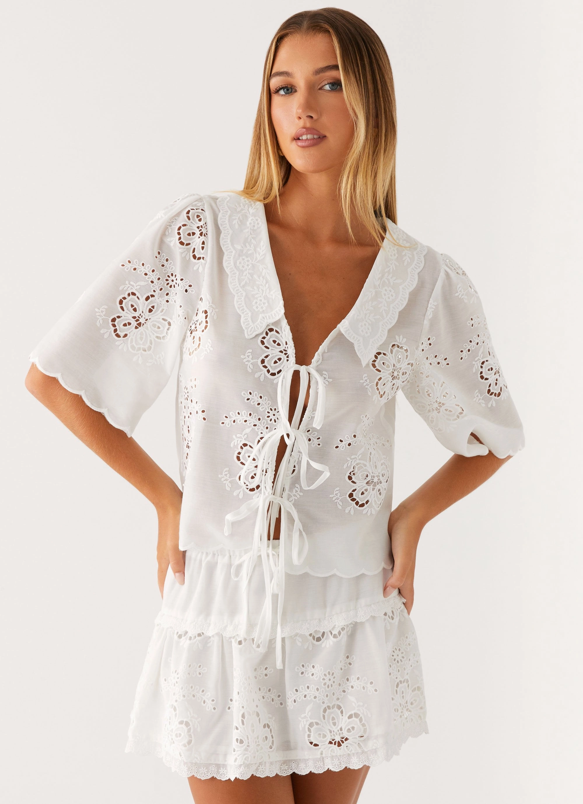 Summer Escape Embroidered Top - White Summer Style Light Deflection Fabric