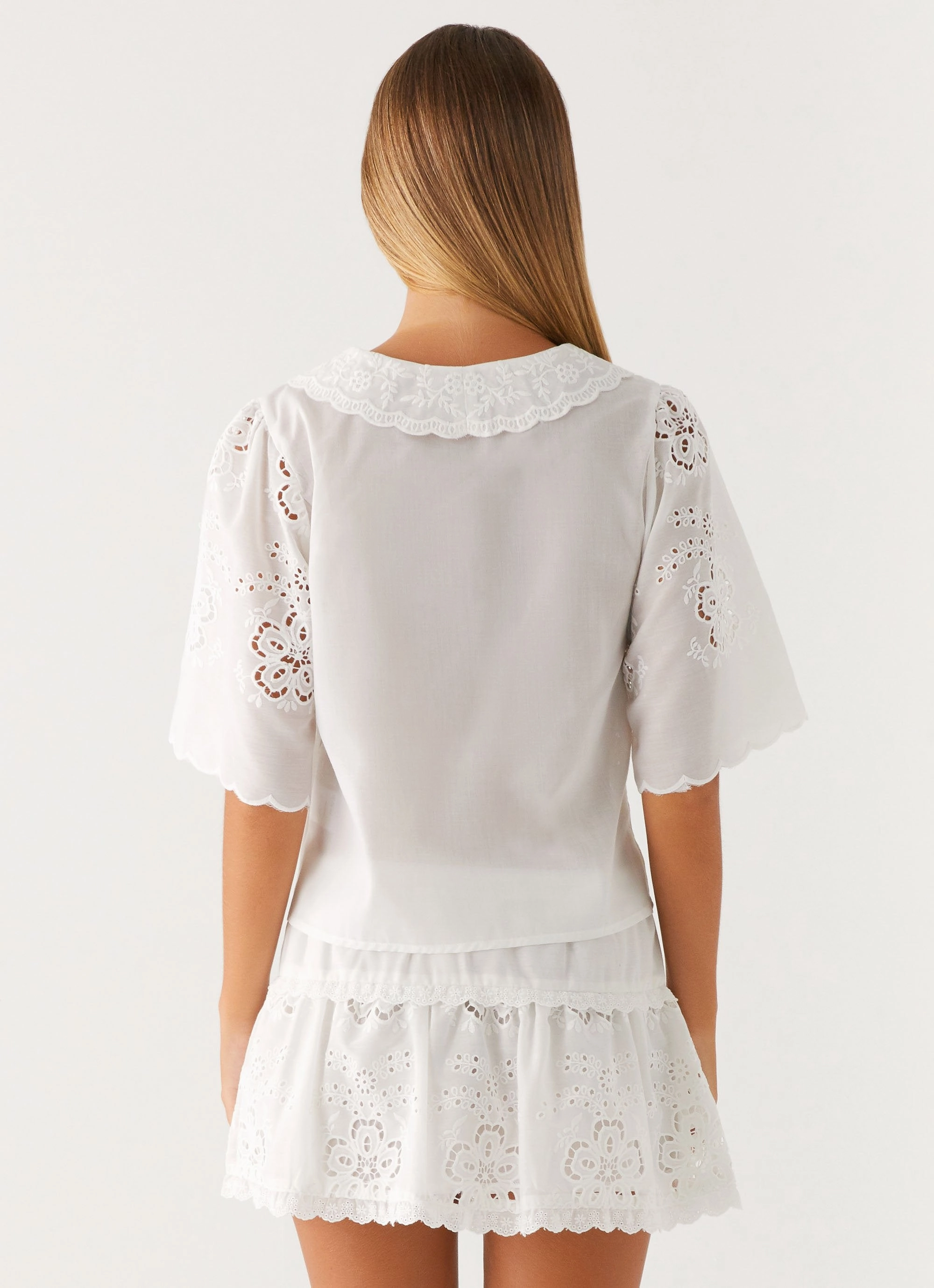 Double Layered Hood Assembly Summer Escape Embroidered Top - White