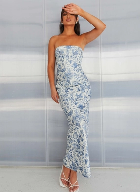Minimal Harmony Simple yet sophisticated gown Summer Lover Maxi Dress - Blue Paisley