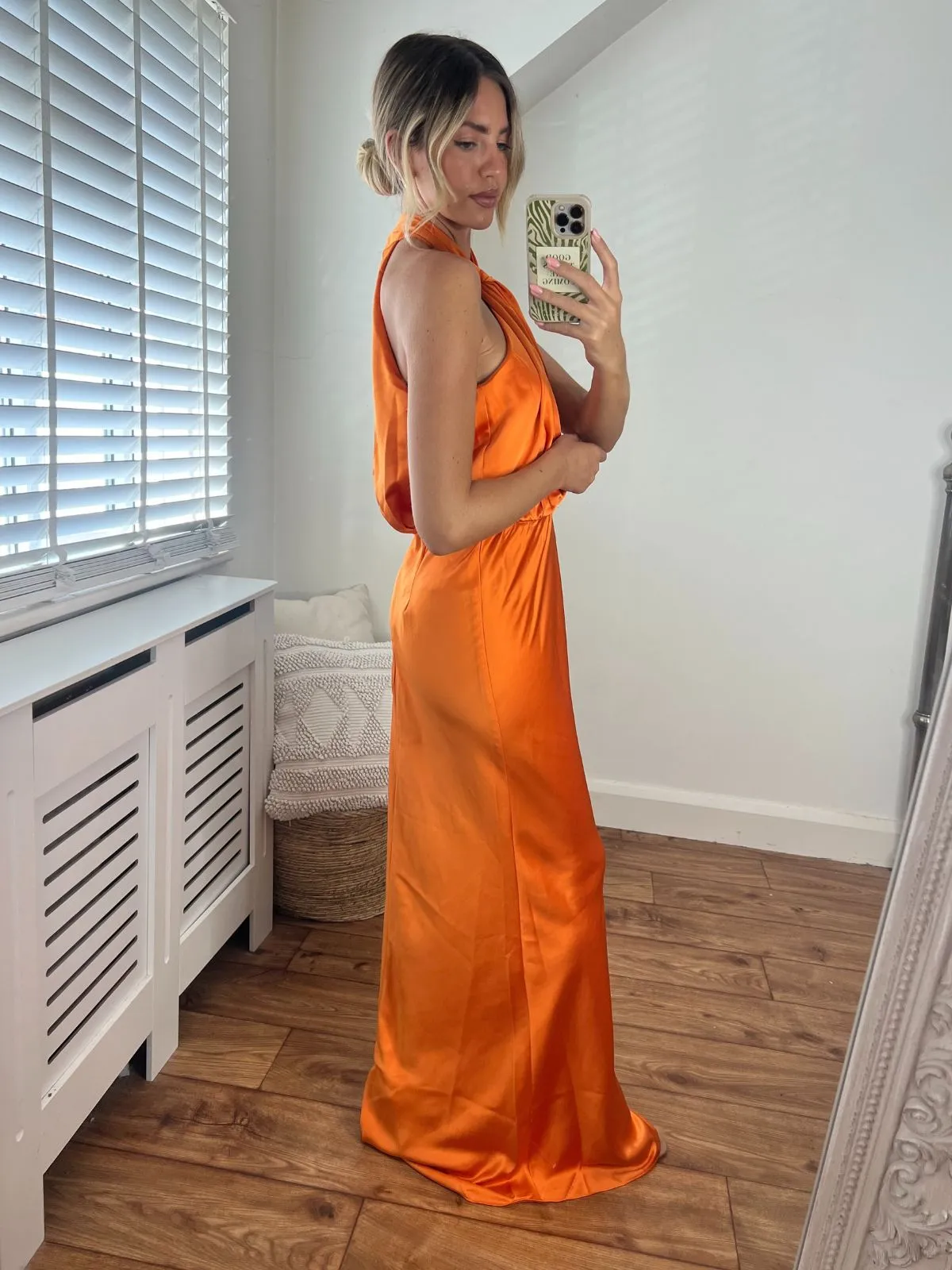 Formal Wear Lara Halter split Column Dress / Tangerine