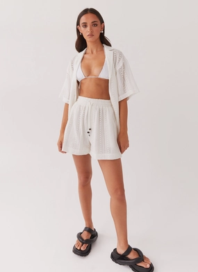 Sun Catcher Knit Shorts - Ivory Relaxed Cut
