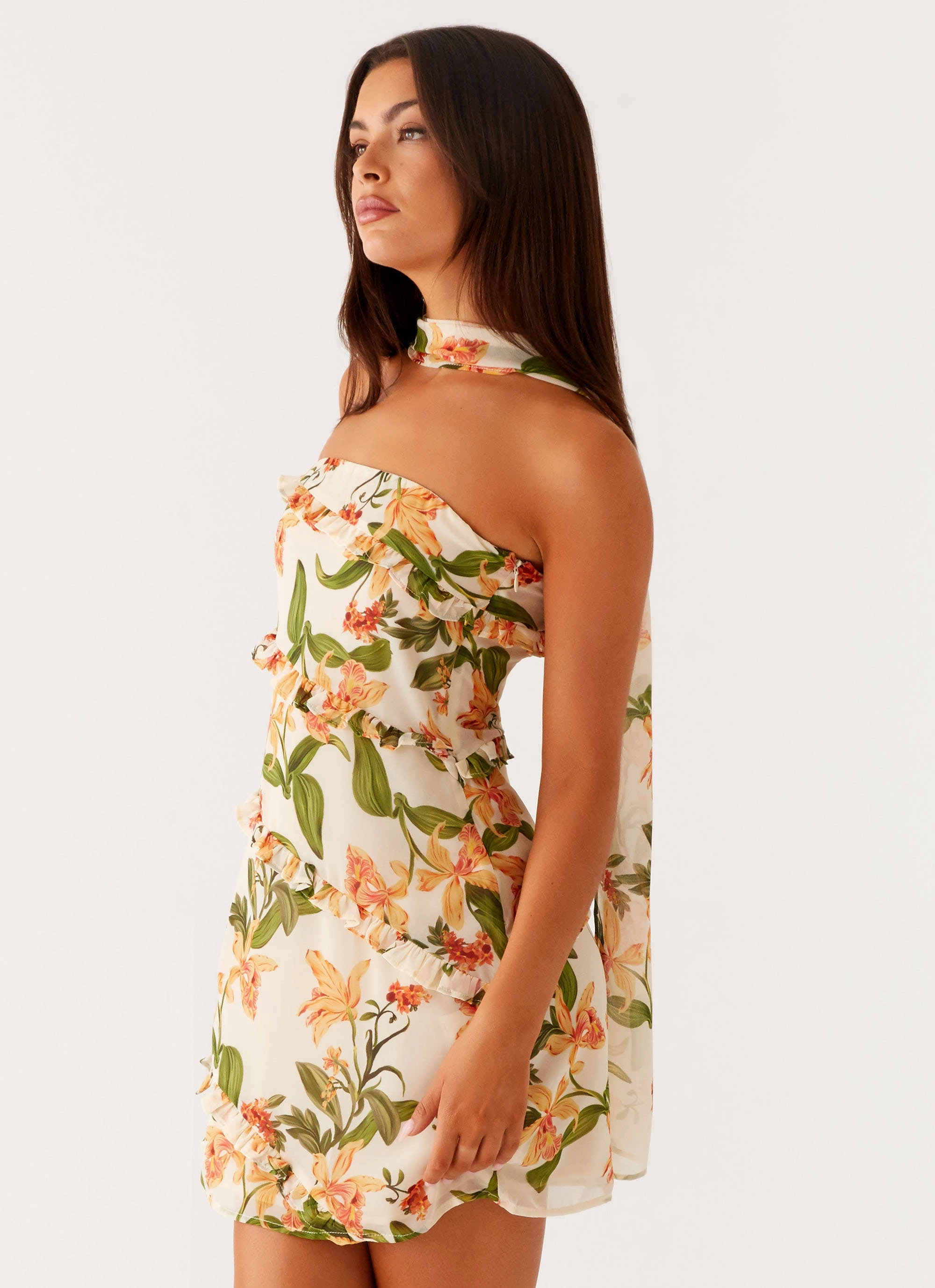Minimal Aesthetic Smooth Layers Edwina Strapless Mini Dress - Floral Print