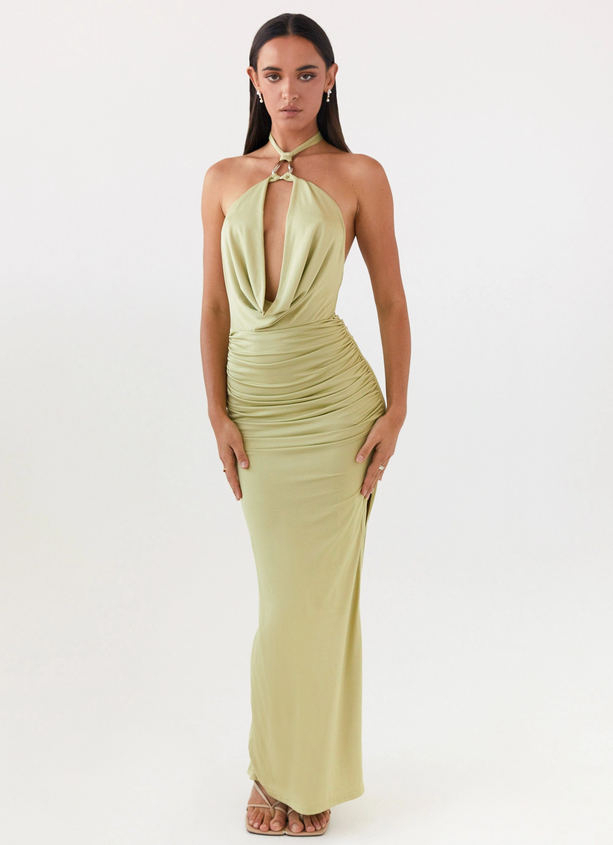 Samara Halterneck Maxi Dress - Sage Perfect Waist