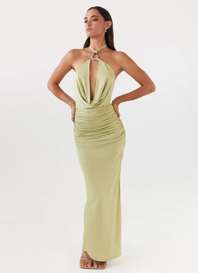 Samara Halterneck Maxi Dress - Sage Layered Design