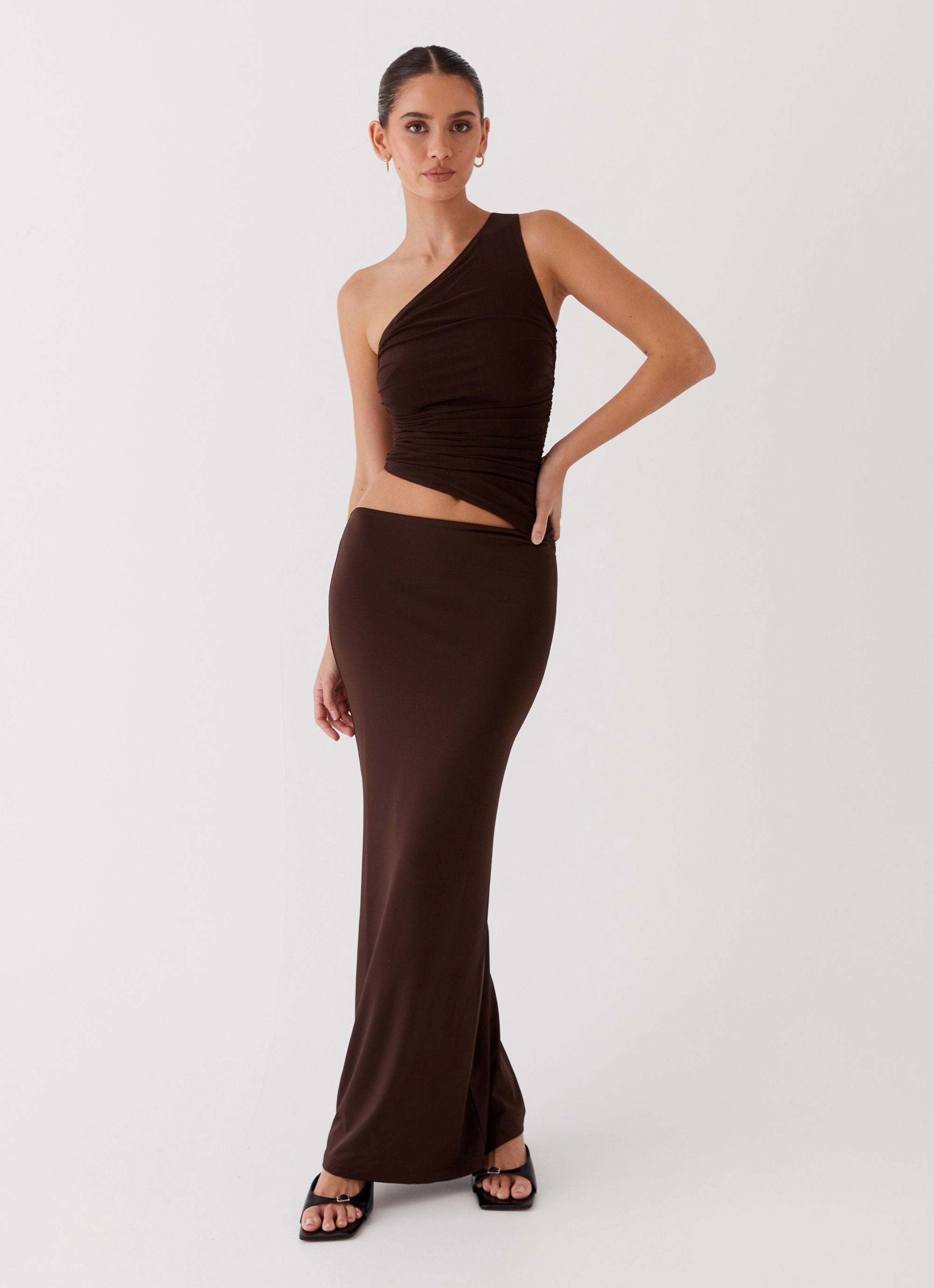 Seranella One Shoulder Maxi Dress - Chocolate Airy Fit