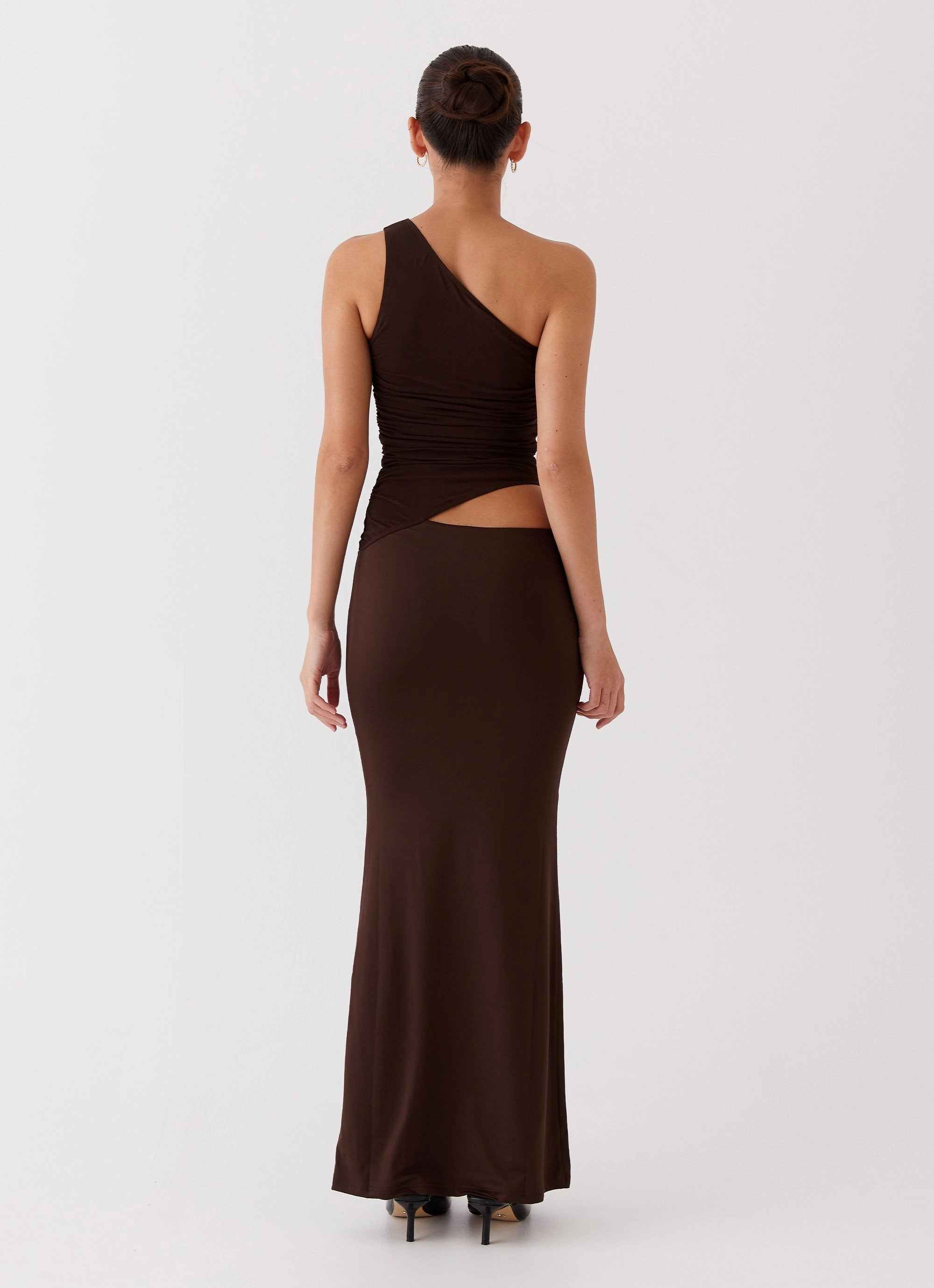 Seranella One Shoulder Maxi Dress - Chocolate Artistic Detail