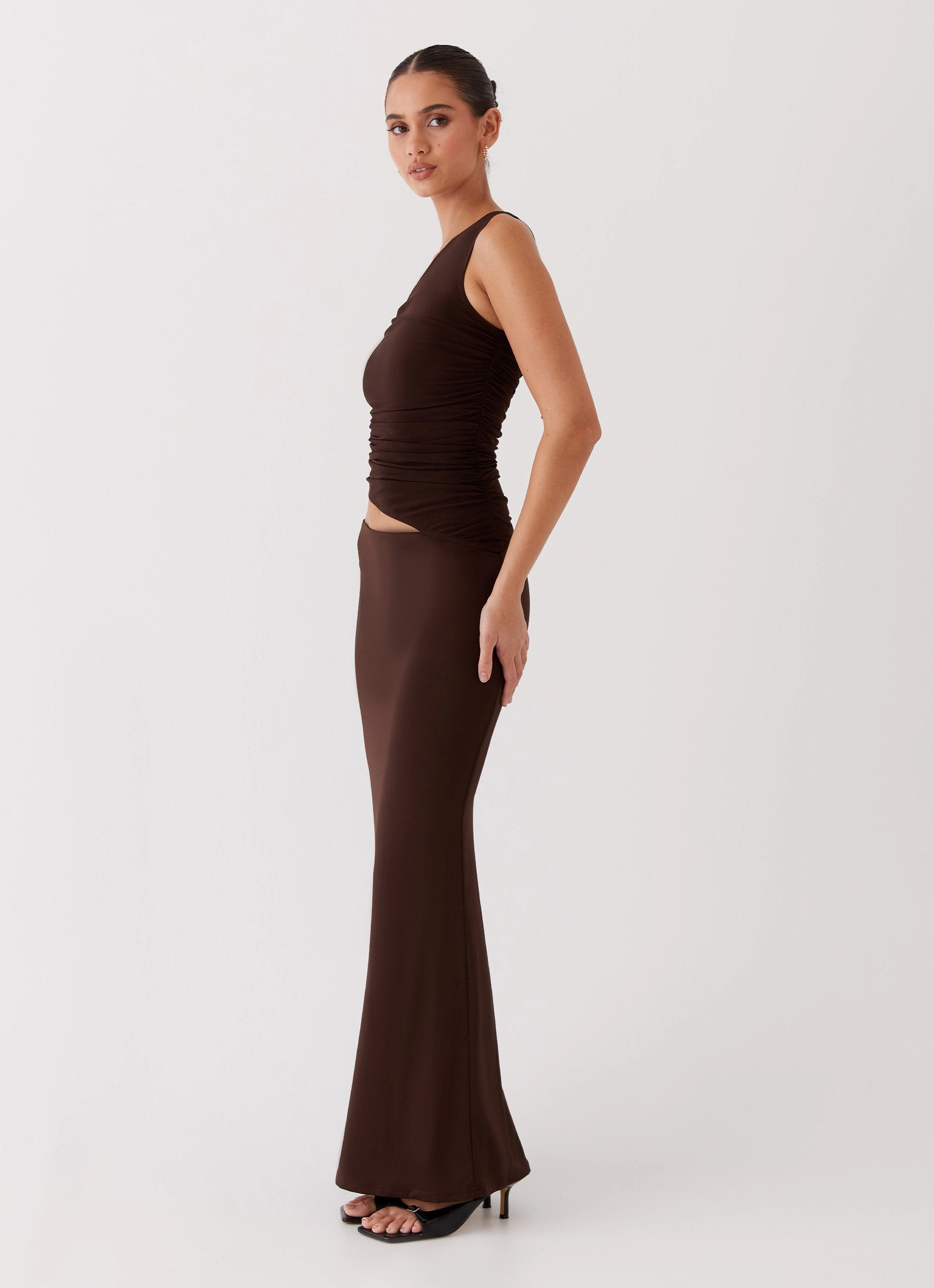Seranella One Shoulder Maxi Dress - Chocolate Lightweight-Comfort Resort-Wear
