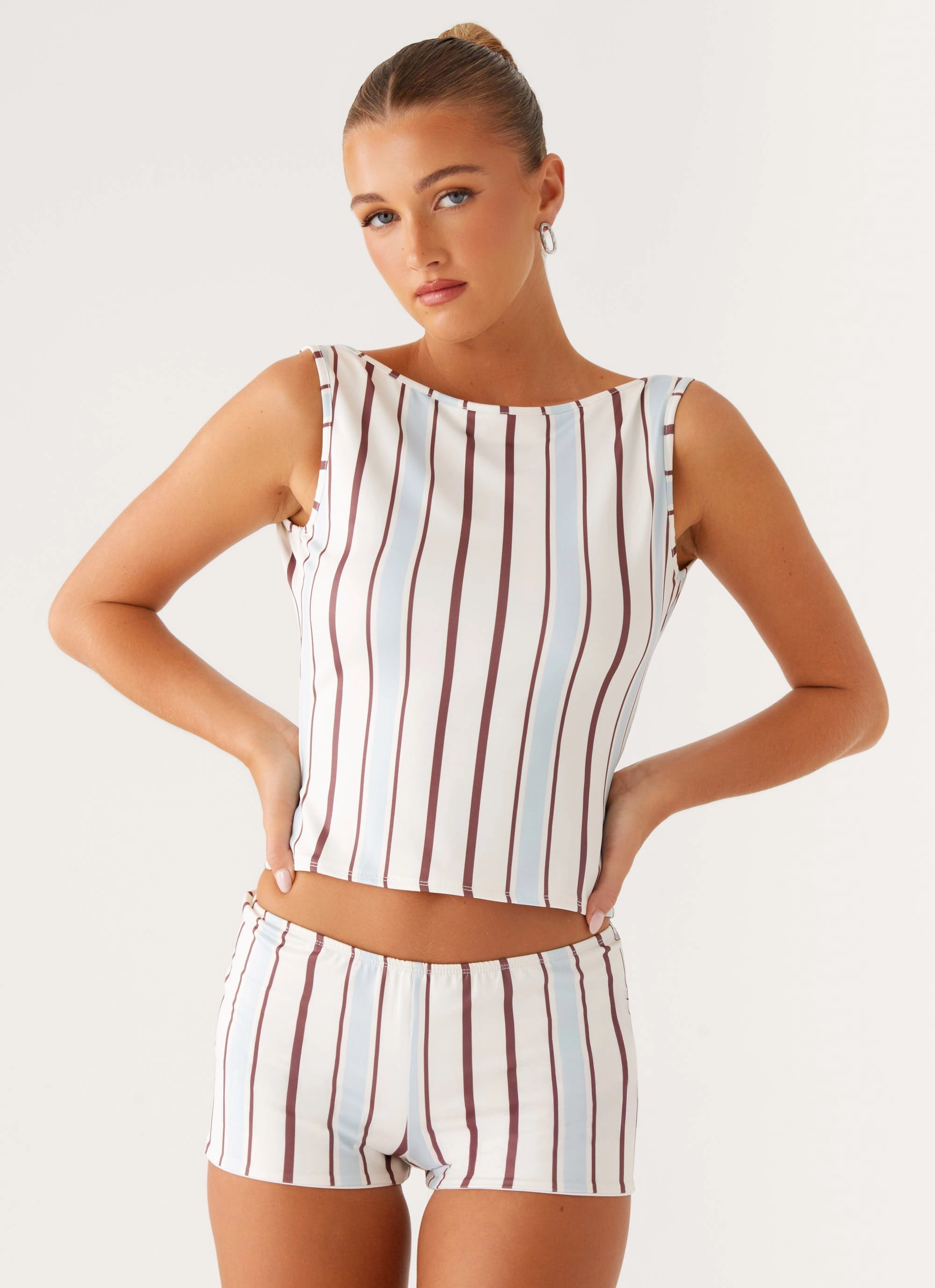 Sun's Out Low Rise Mini Shorts - Blue Stripe No Ride Fit