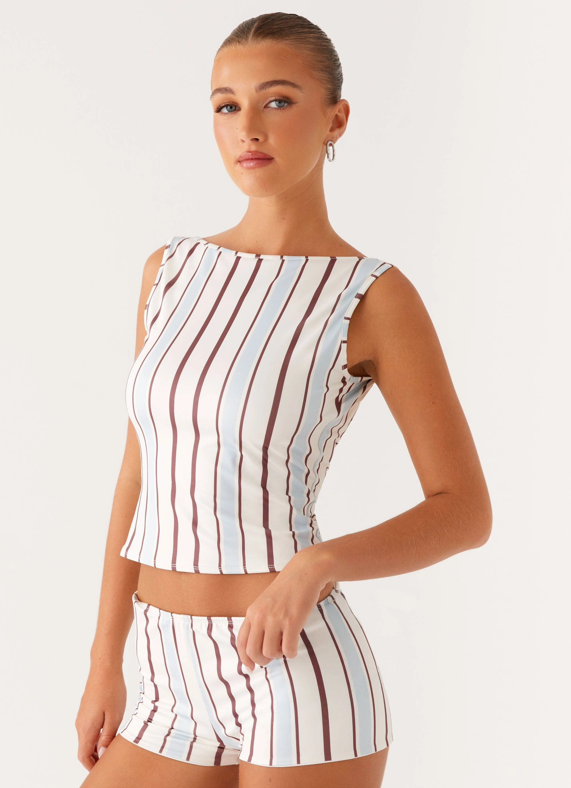 Sun's Out Tank Top - Blue Stripe Fashionable Shirt