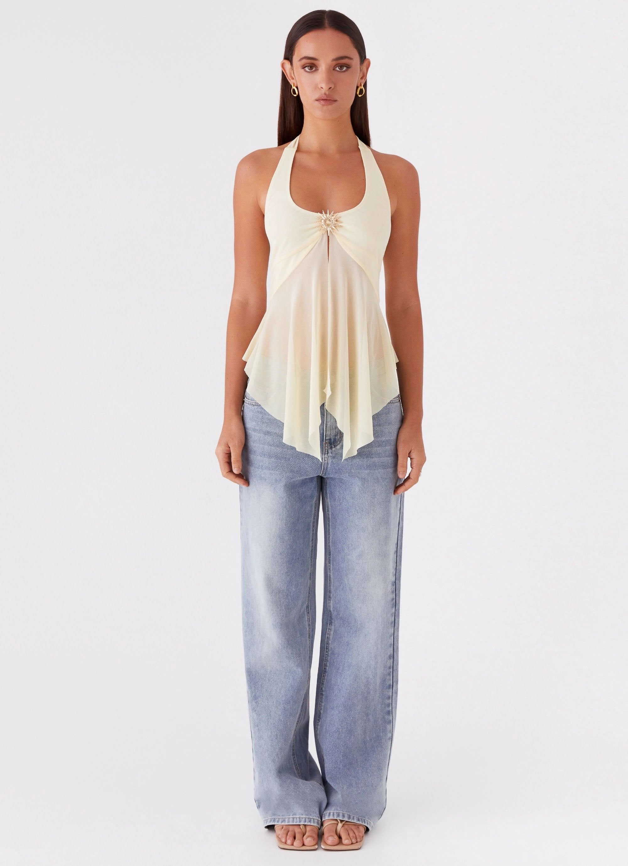 Sunbeam Mesh Top - Yellow Garment Washed TwoToneEffect