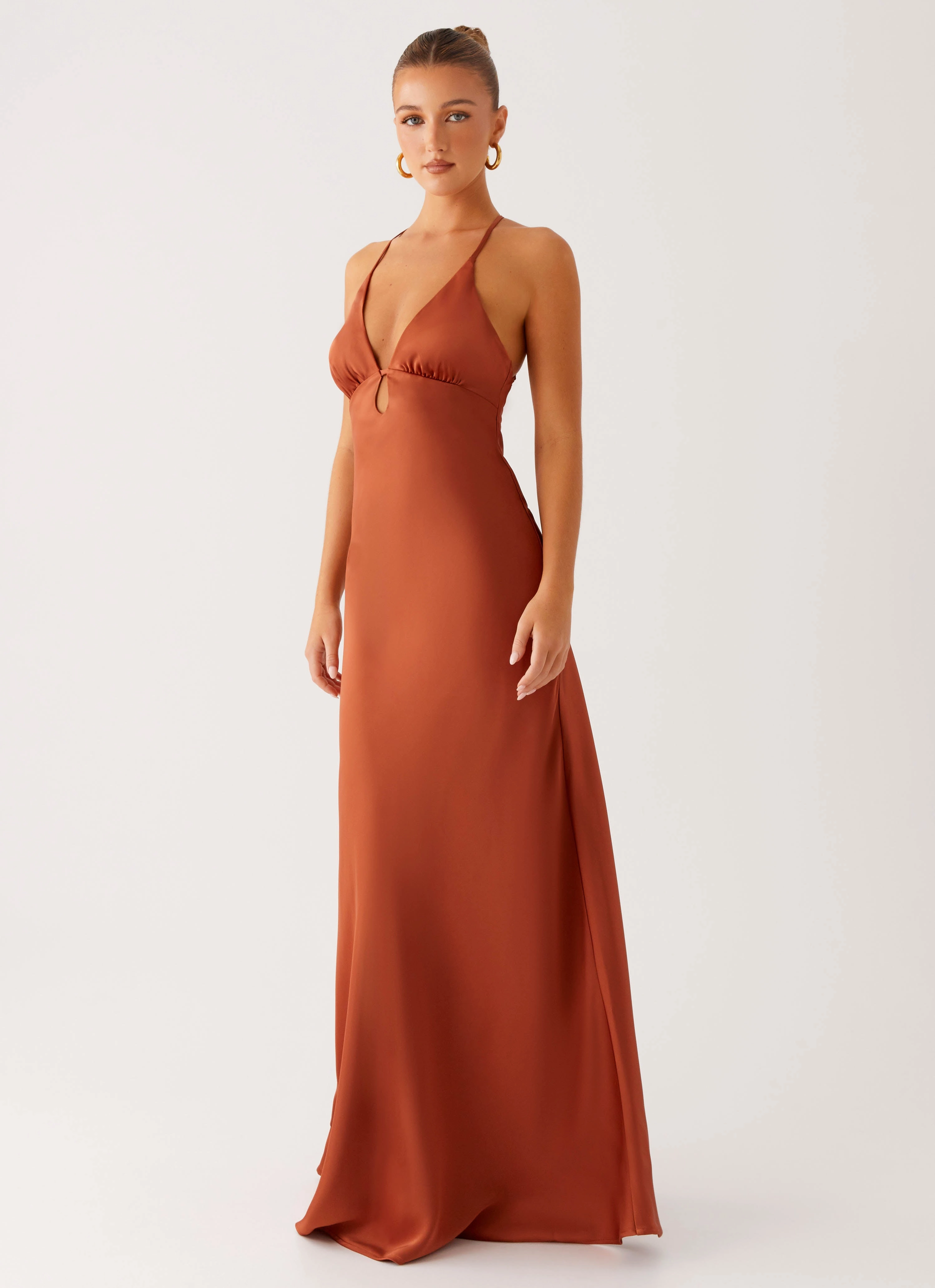 Sleeveless Cut Light Wrap Sundowner Maxi Dress - Rust