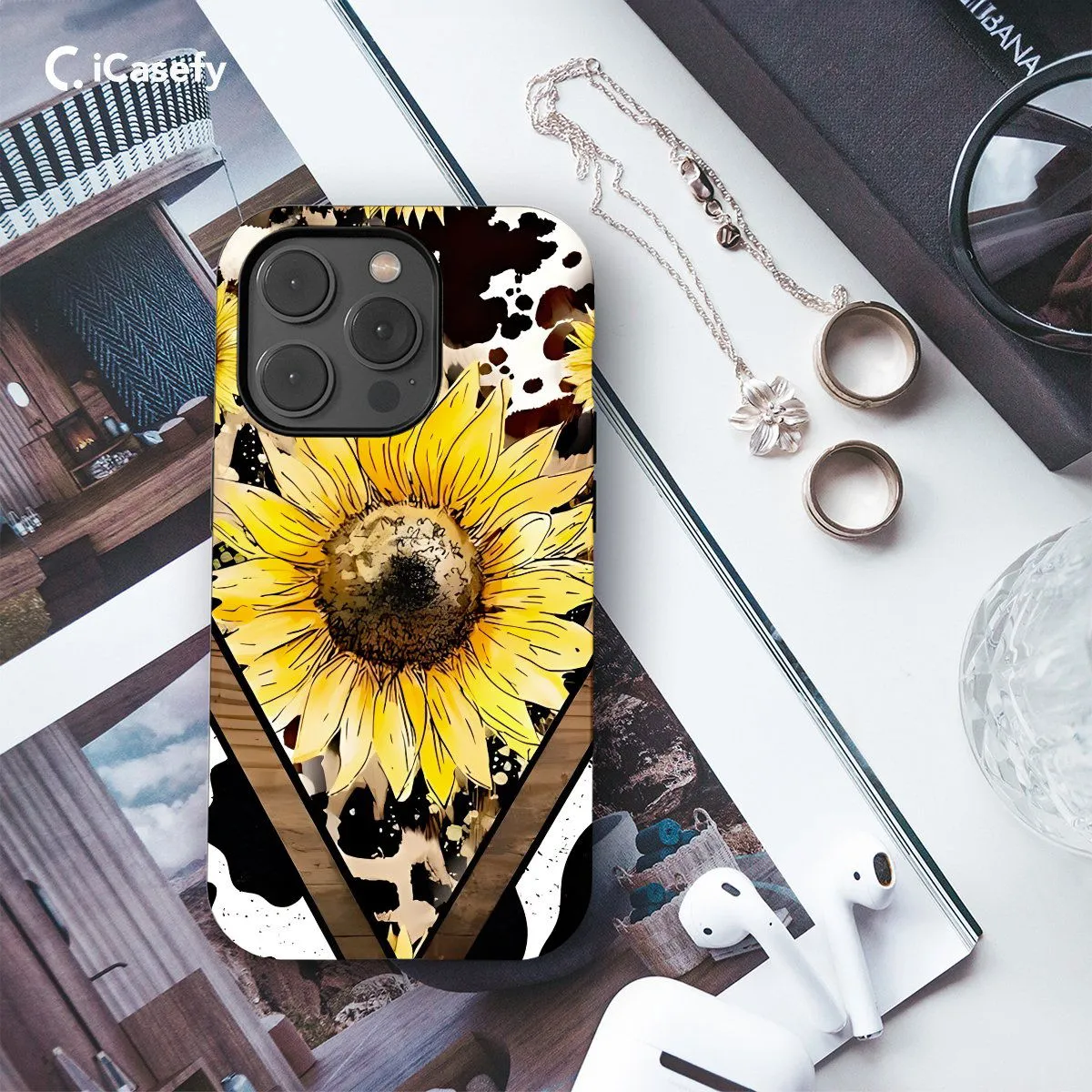 Sunflower Country Cowboy Cowgirl Cow Print Phone Case iPhone Samsung Pixel & More