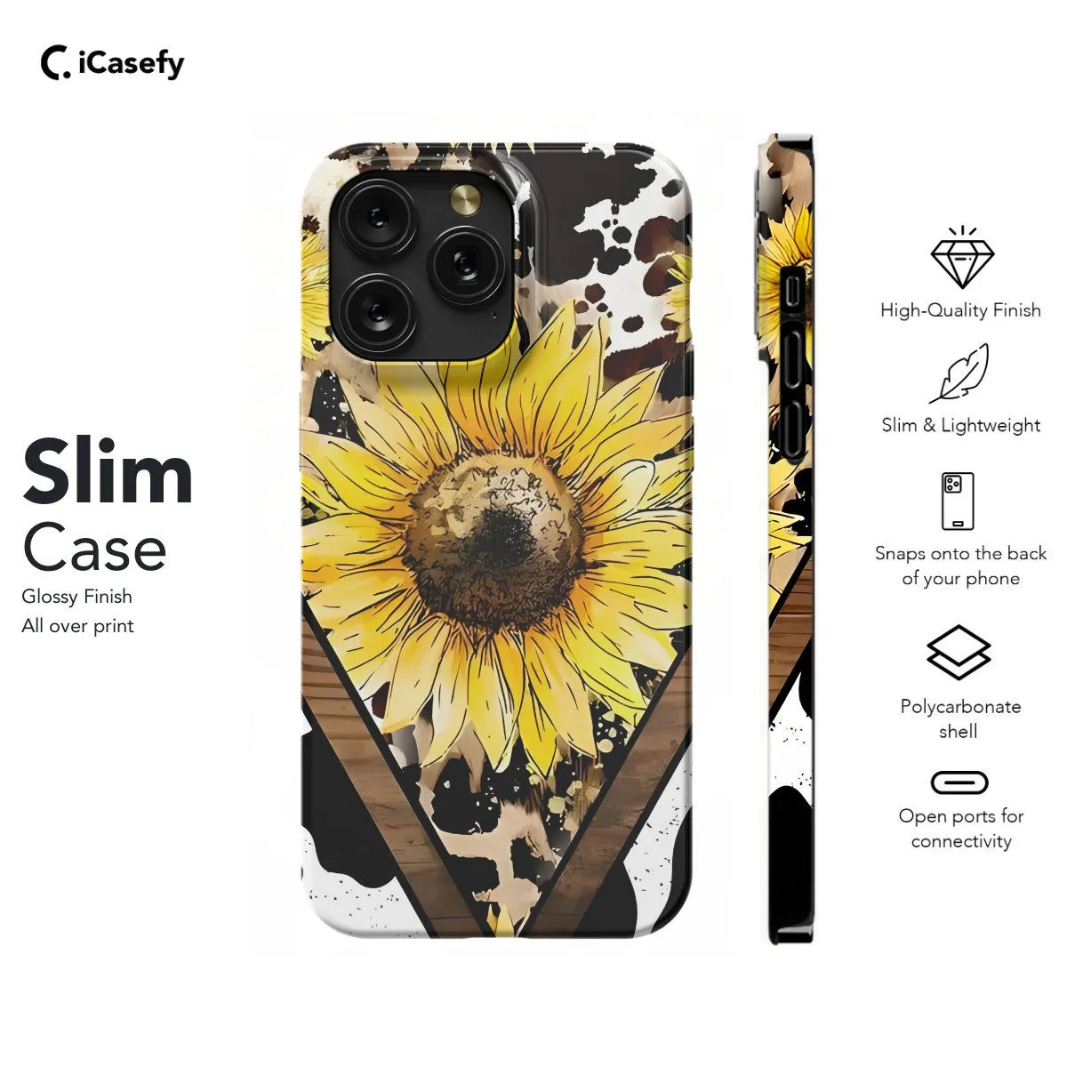 Sunflower Country Cowboy Cowgirl Cow Print Phone Case iPhone Samsung Pixel & More