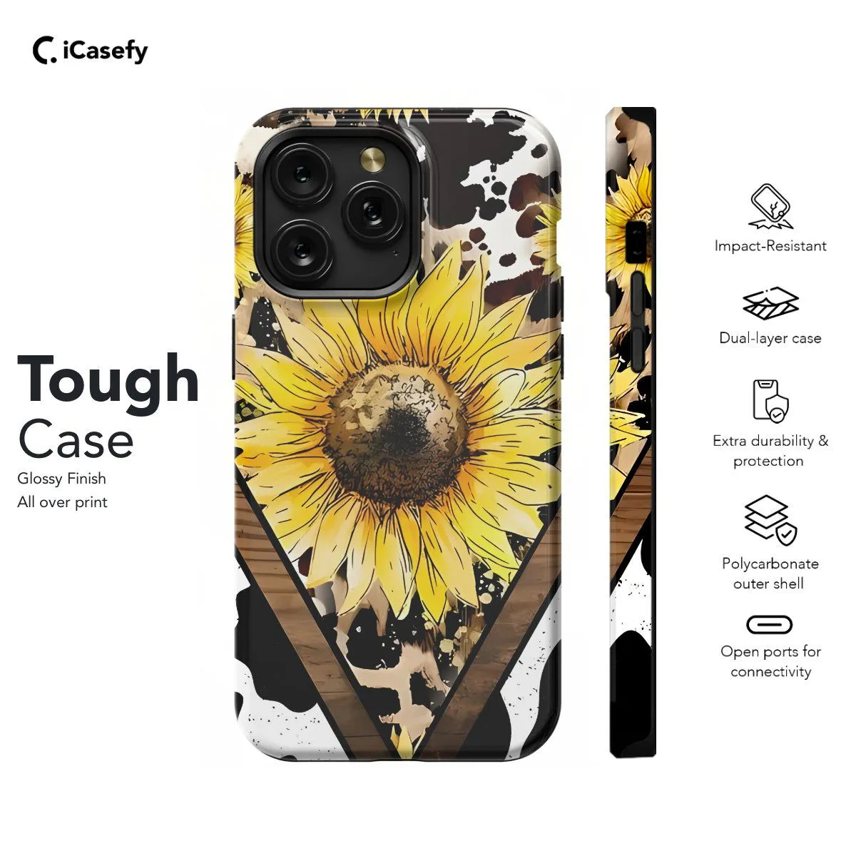 Sunflower Country Cowboy Cowgirl Cow Print Phone Case iPhone Samsung Pixel & More
