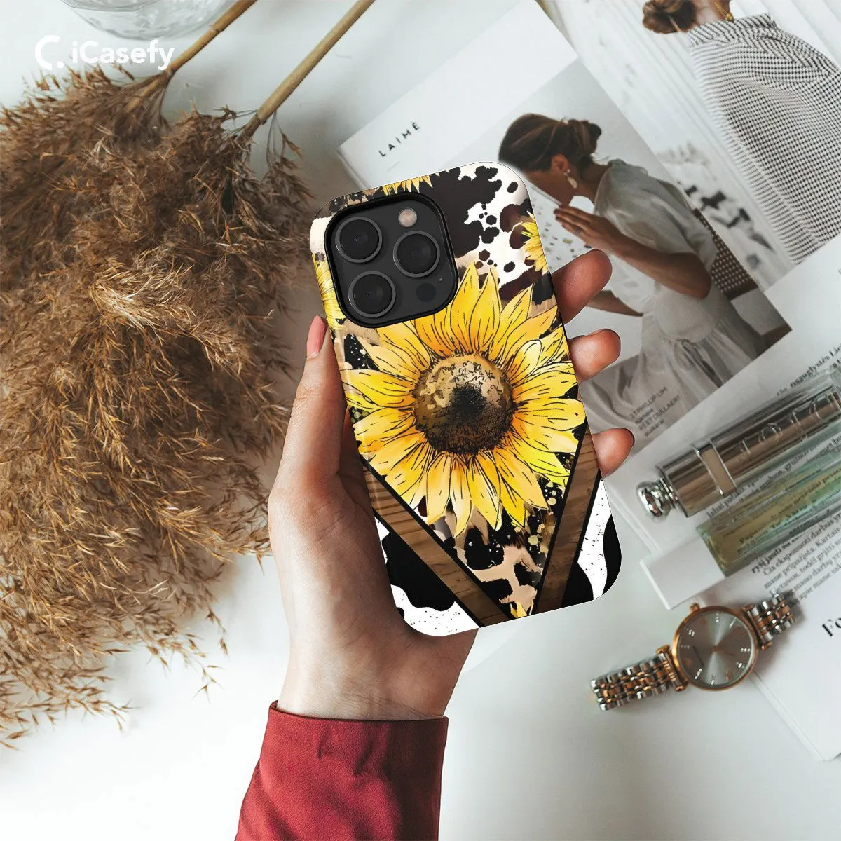 Sunflower Country Cowboy Cowgirl Cow Print Phone Case iPhone Samsung Pixel & More