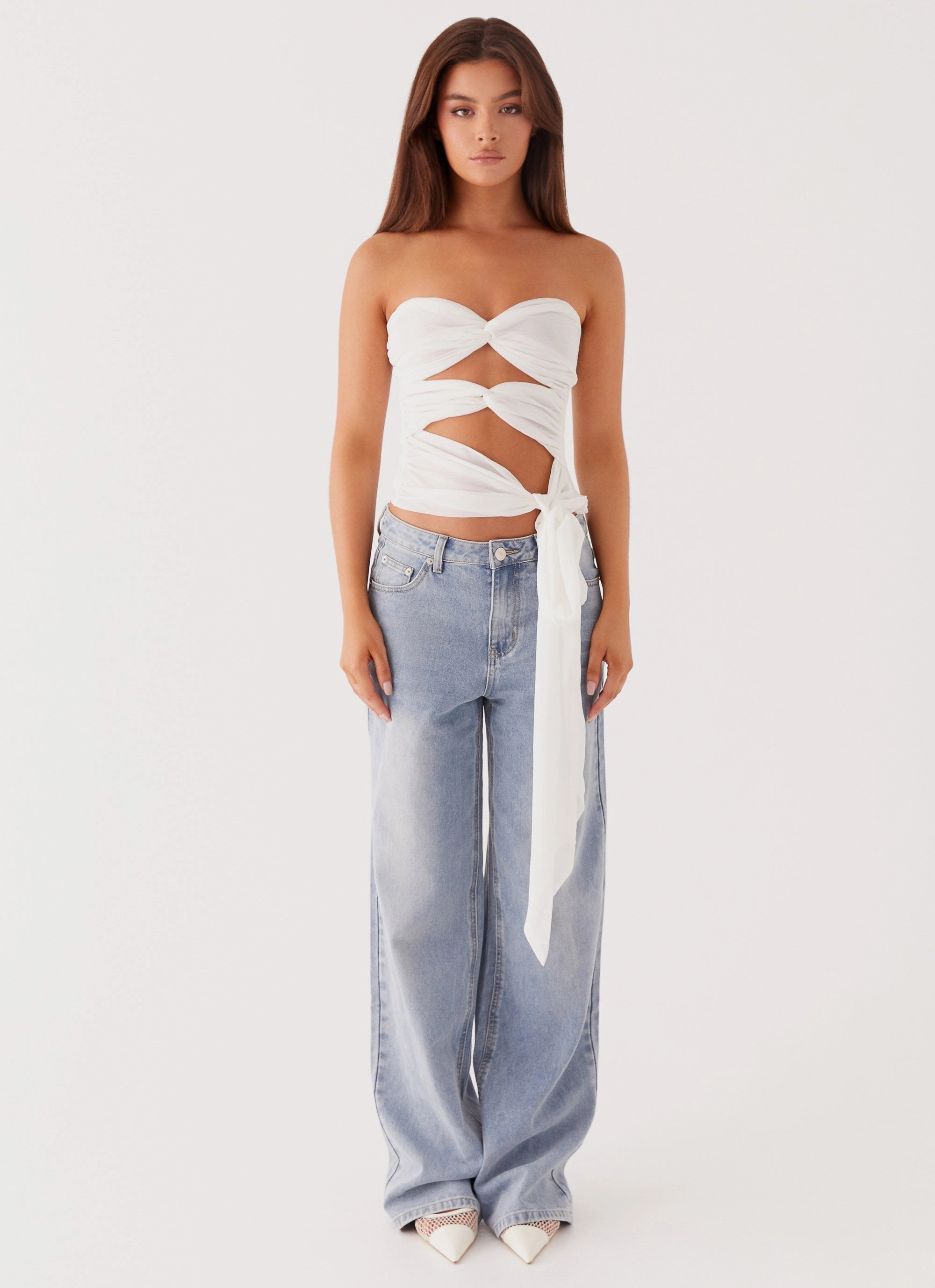 Sunlight Cascade Top - White Silicone Grip Interior Drop Shoulder Silhouette