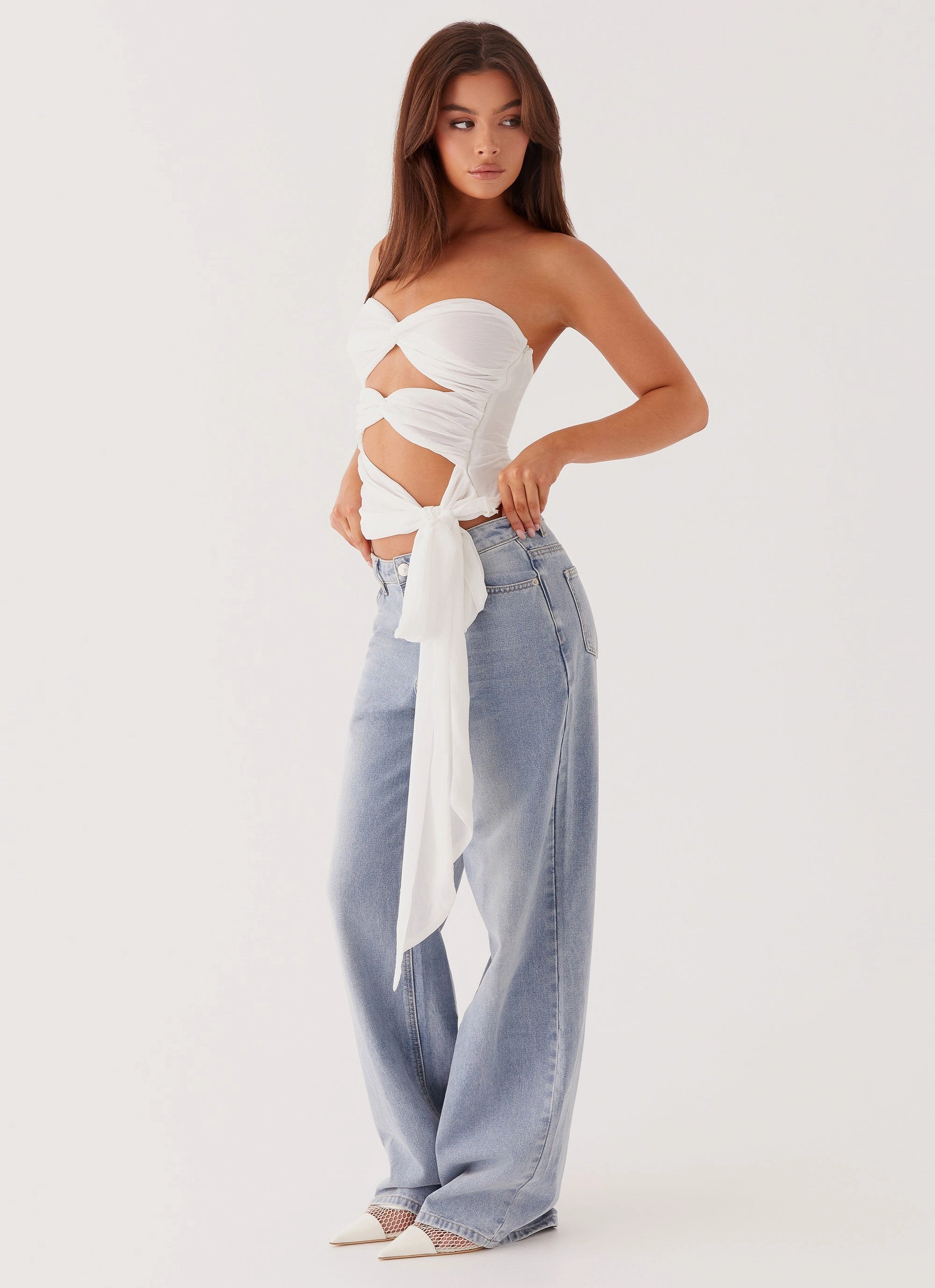 Anti Pilling Treatment FourWayStretchFabric Sunlight Cascade Top - White