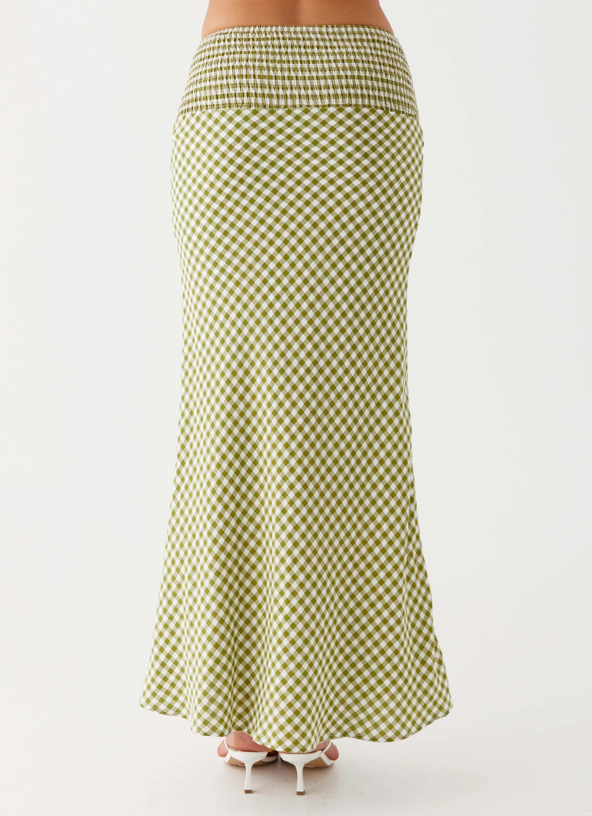 Shape Enhancing Leilani Maxi Skirt - Khaki Gingham