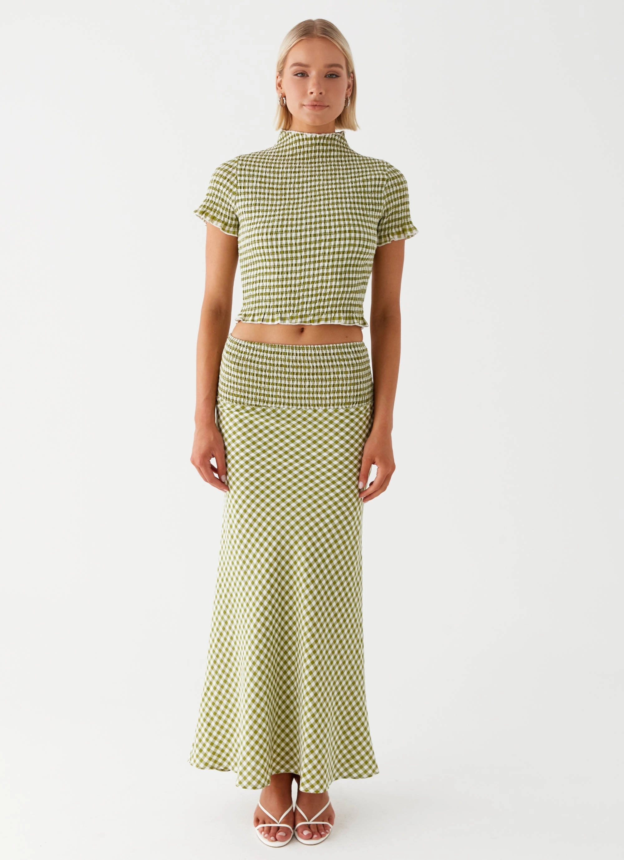 A Line Silhouette Leilani Maxi Skirt - Khaki Gingham