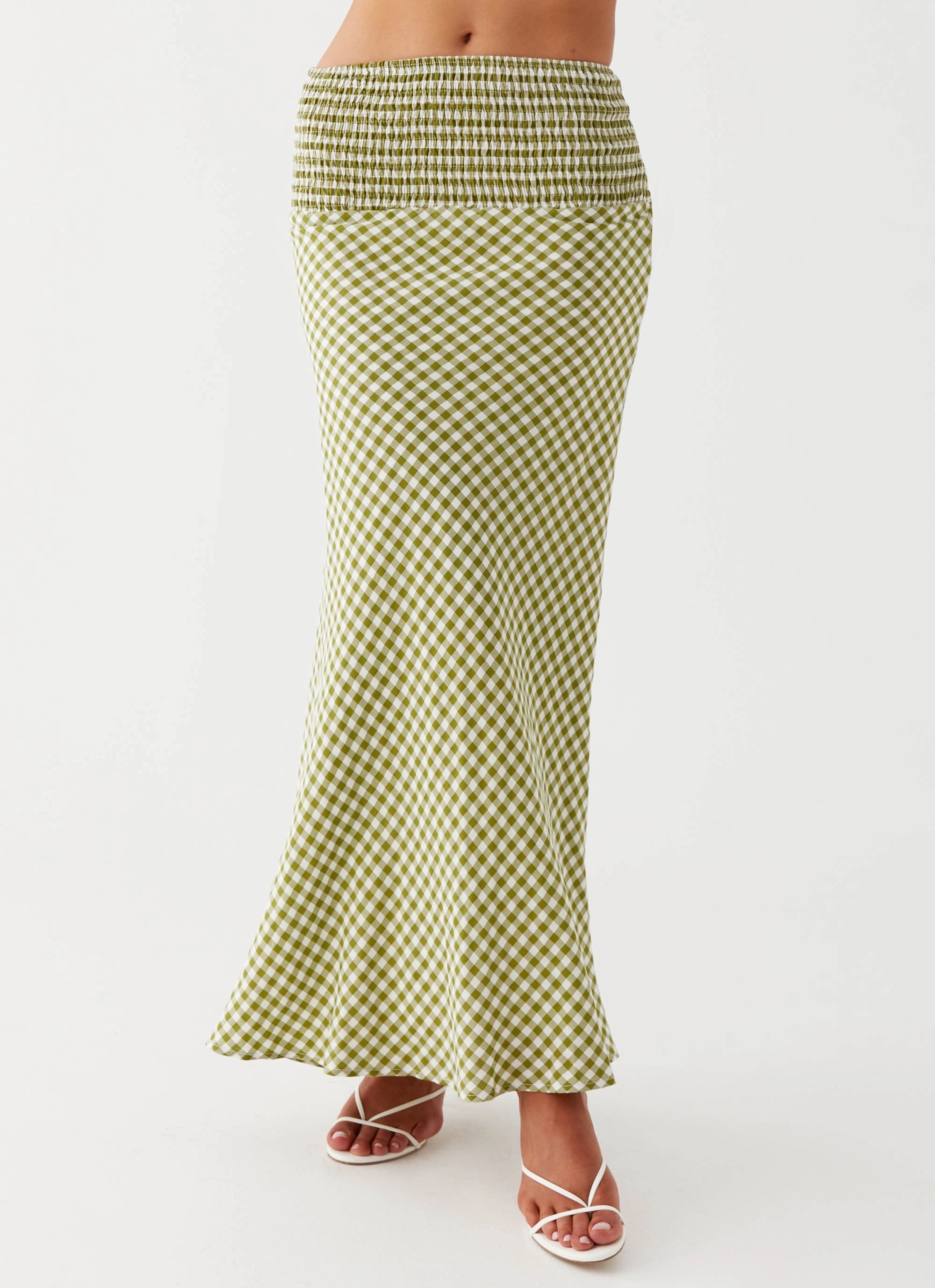 Leilani Maxi Skirt - Khaki Gingham Spring Brunch Chill Wear