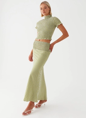 Creative Look Limited Quantity Leilani Maxi Skirt - Khaki Gingham