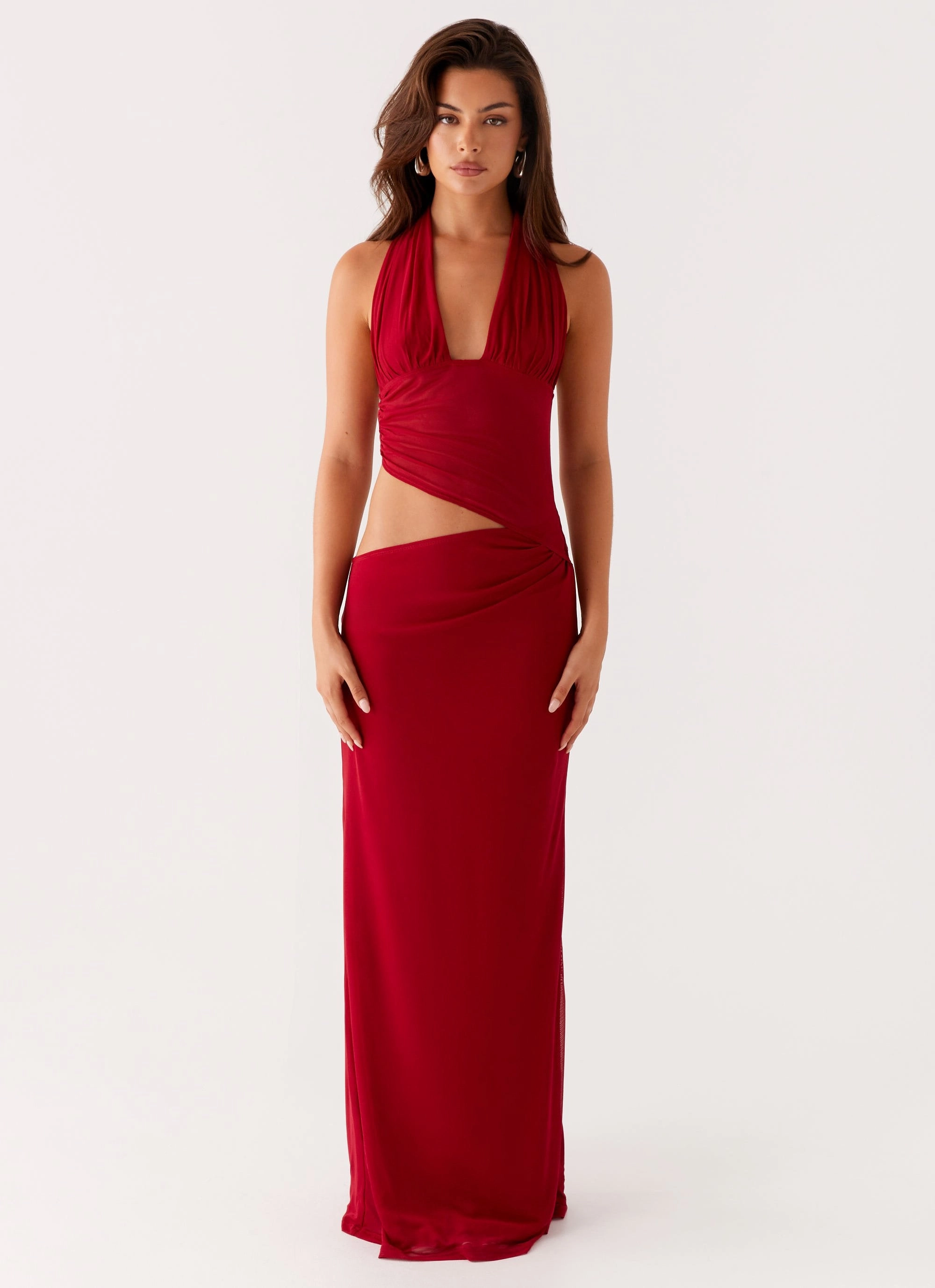 Solid-color Main Act Halter Maxi Dress - Raspberry