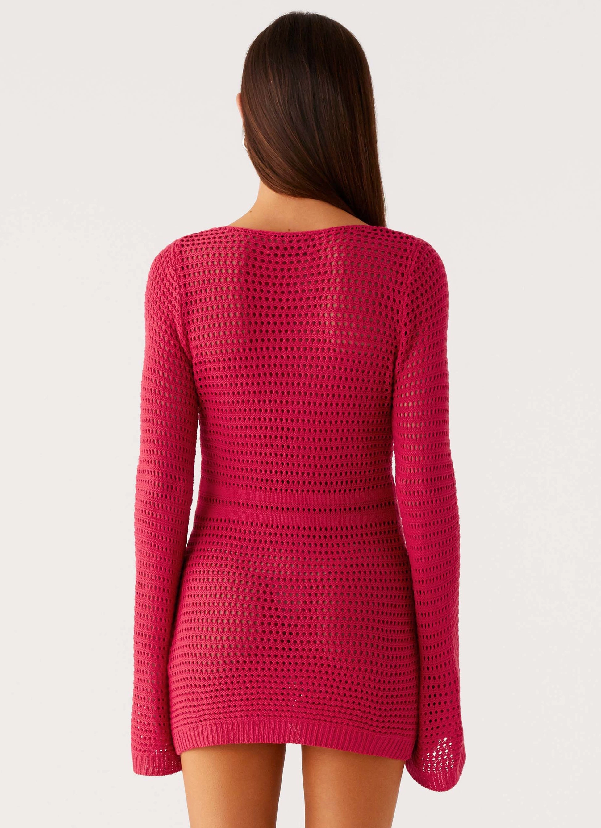 Sunriser Crochet Mini Dress - Pink Crisp Silhouette