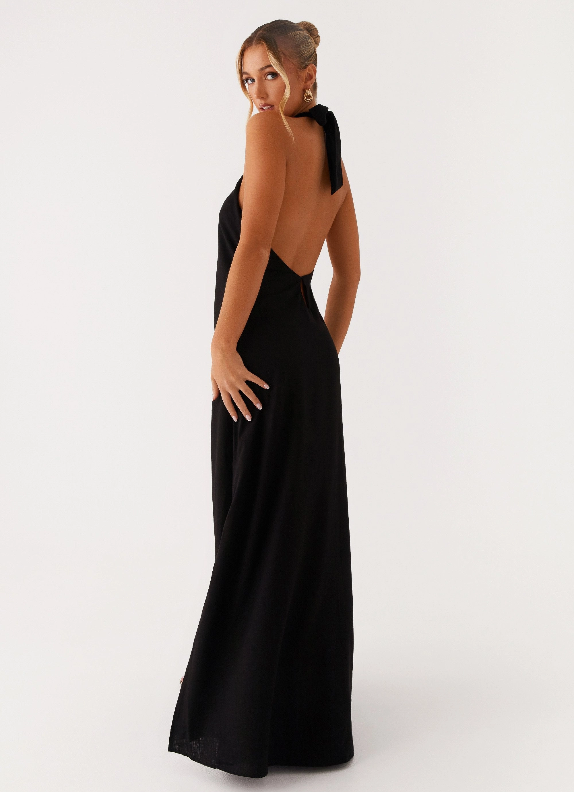 Date-Night Golden Child Linen Maxi Dress - Black
