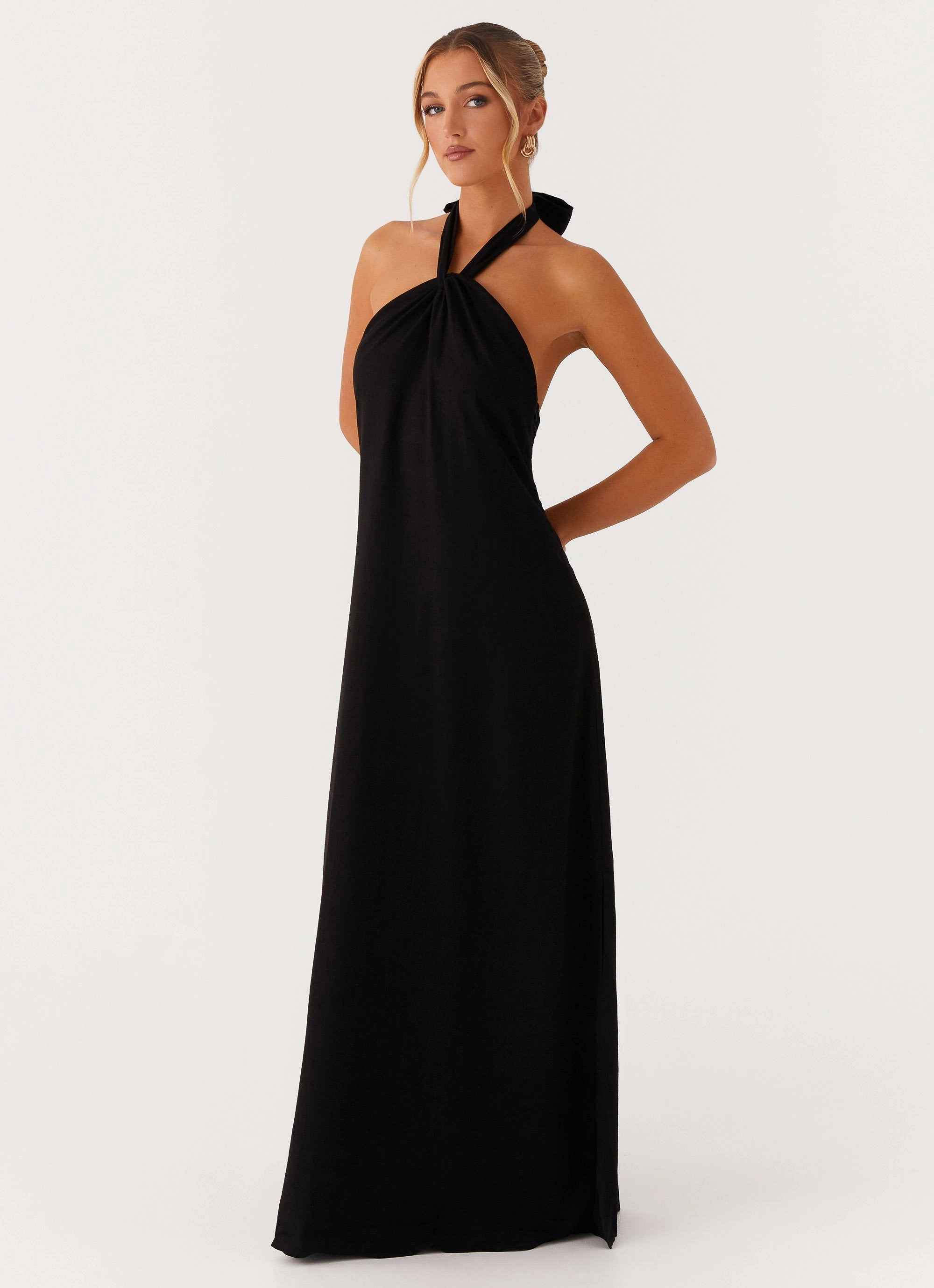 Golden Child Linen Maxi Dress - Black Smart Fabric Evening Classic