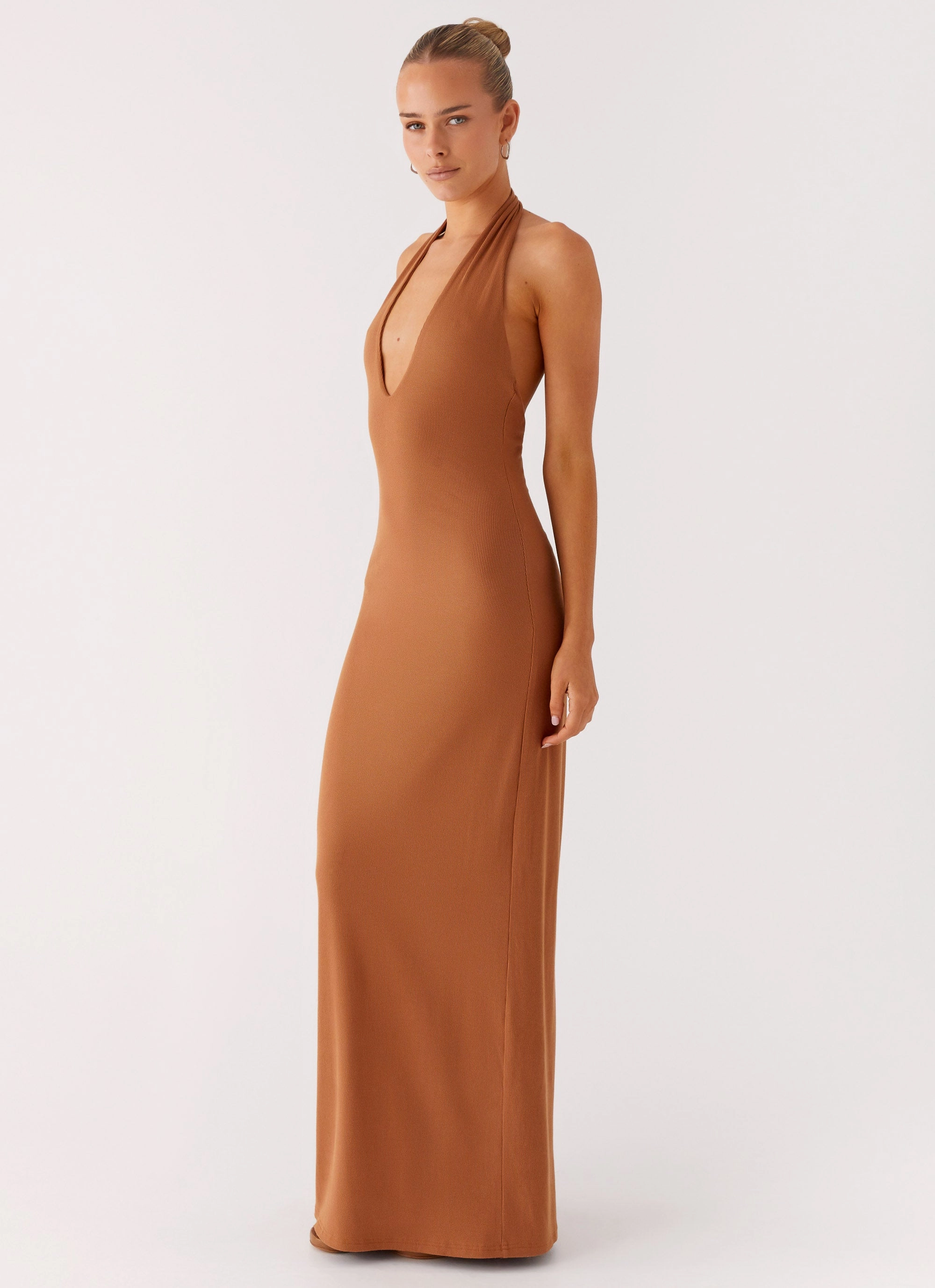 Wrinkle-Resistant Plunge For You Maxi Dress - Tan