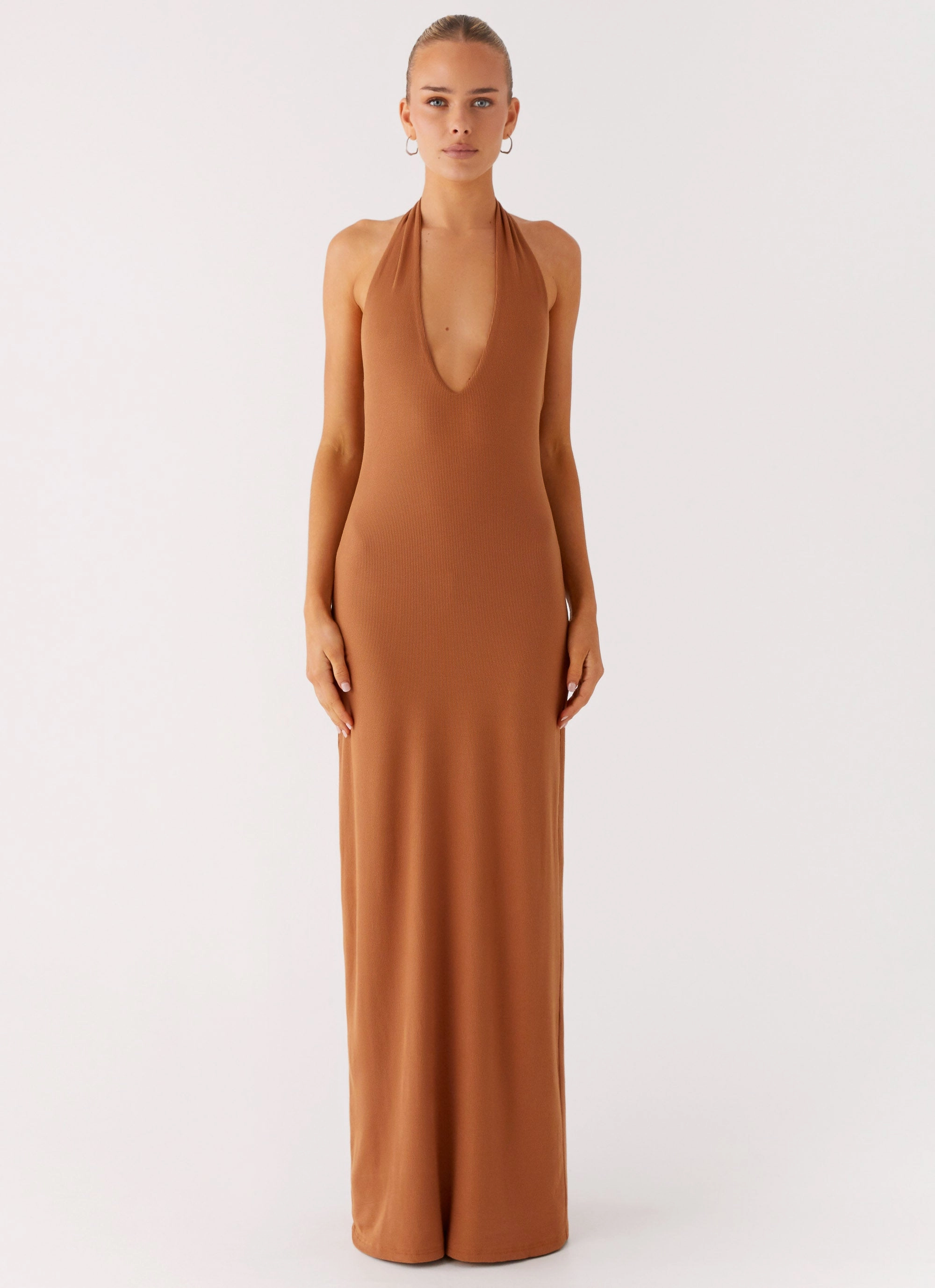 Versatile Design Plunge For You Maxi Dress - Tan