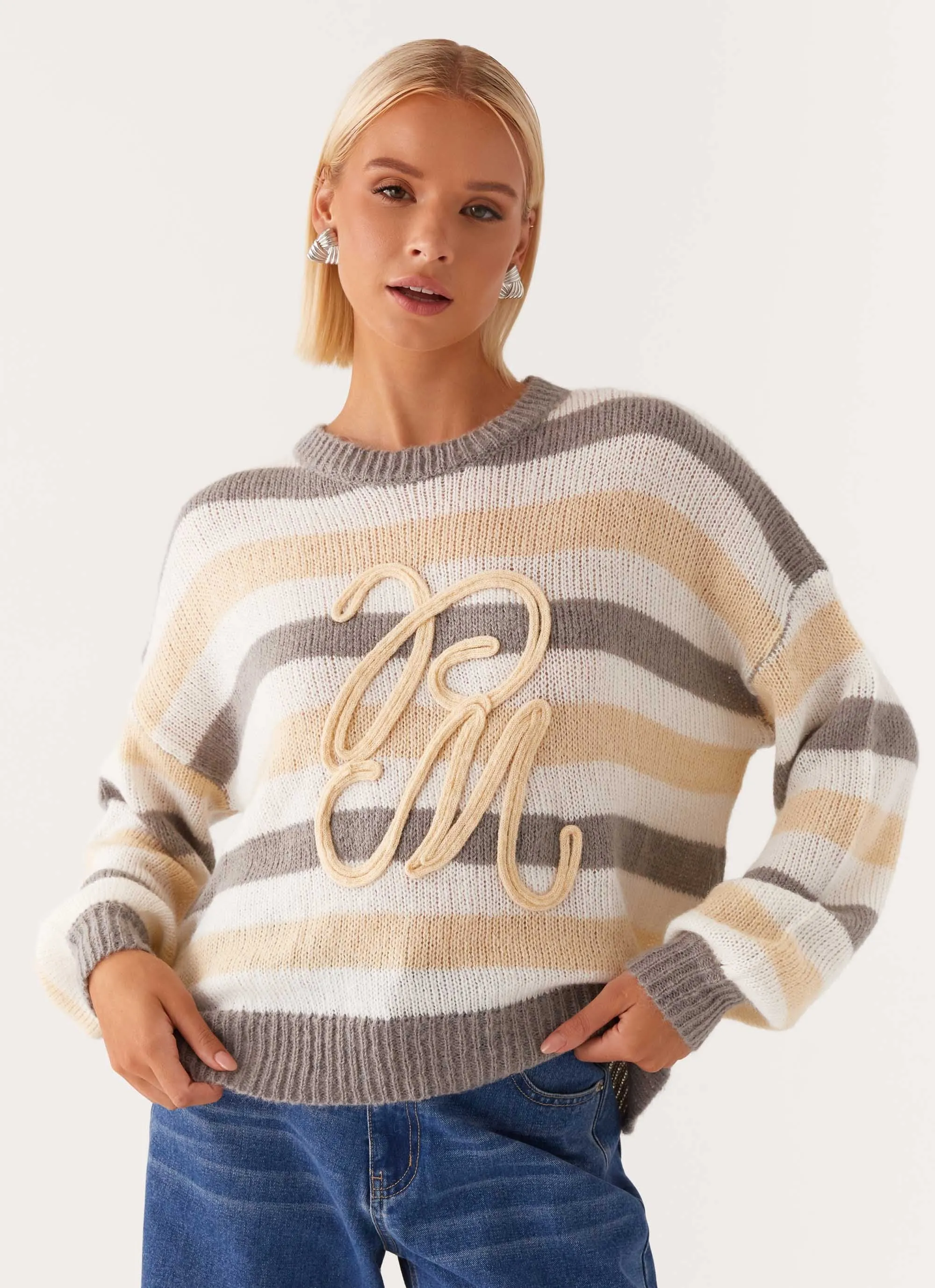 Main Character Oversized Knit Sweater - Stripe Soft Brushed Finish
